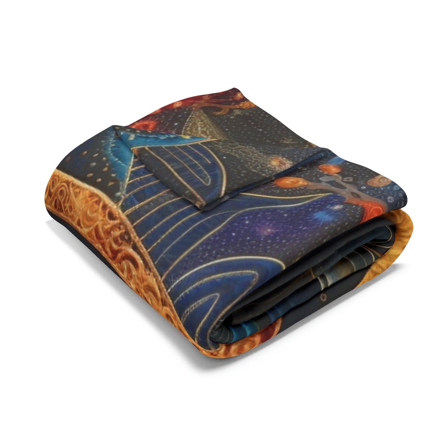 Cosmic Painting Inspired Fleece Blanket: Quilt of Solar and Lunar Motifs for Art Lovers, Arctic Fleece Blanket