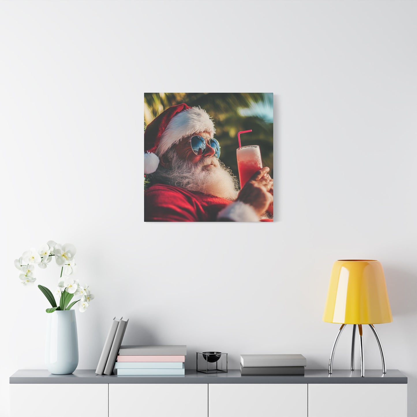 Tropical Santa Claus Canvas Art - Beach Vibes & Holiday Humor, Santa on the Beach - Fun Canvas Wall Decor for Christmas Lovers