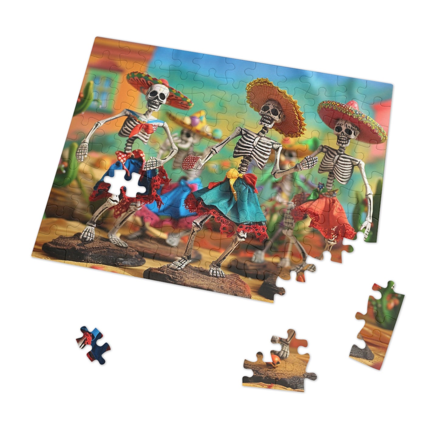 Festive Day of the Dead Skeleton Puzzle - Perfect for Fiesta Fun! (30, 110, 252, 500,1000-Piece), Colorful Day of the Dead Jigsaw Puzzle