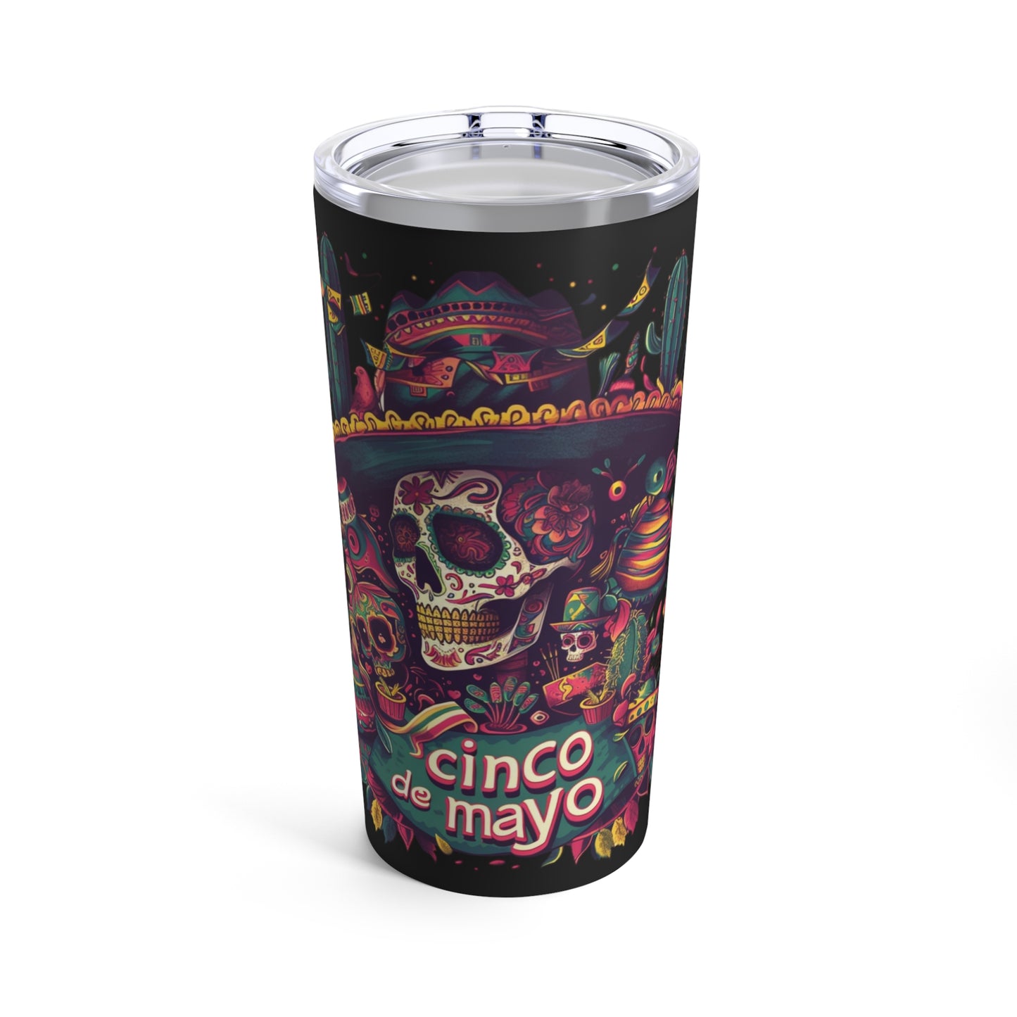 Vibrant Day of the Dead Skull Tumbler - Cinco de Mayo Celebration, Colorful Cinco de Mayo Mexican Skull 20 oz Tumbler - Festive Drinkware