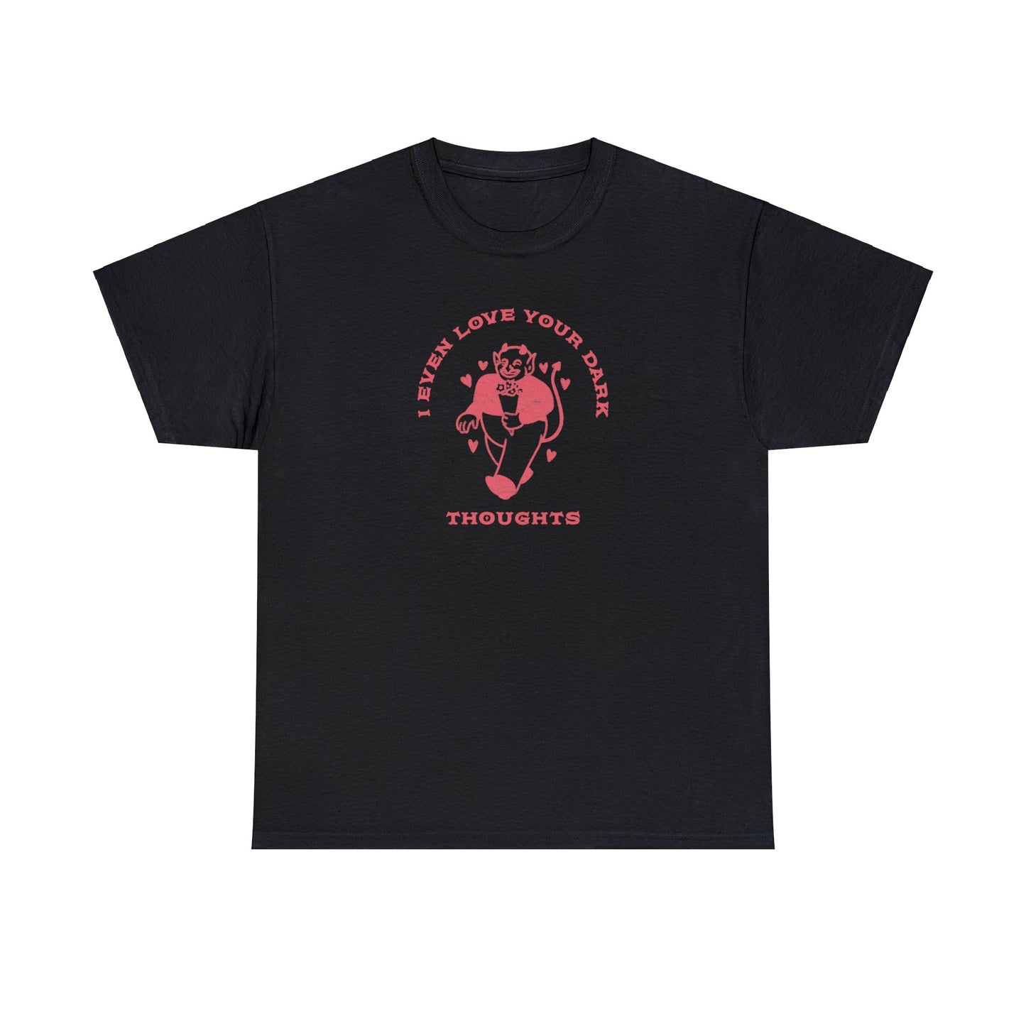 Embrace the Darkness: 'I Even Love Your Dark Thoughts' Sarcastic Valentine's Shirt with Vintage Devil, Valentine's Day Shirt for Women