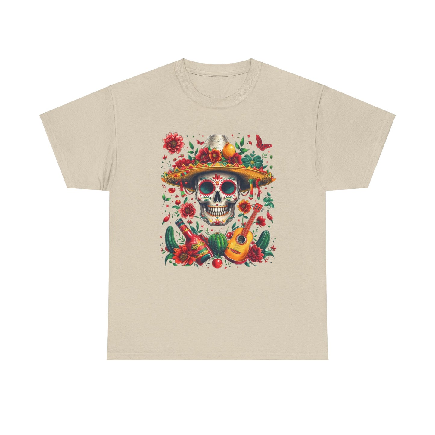 Celebrate Dia de los Muertos in Style with this Vibrant Skull and Sombrero Tee - Unique Statement Shirt