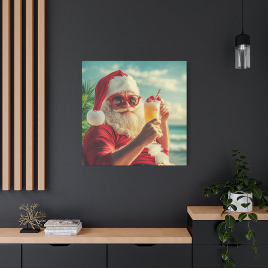 Holiday Cheer Meets Tropical Bliss: Santa Claus Canvas Wall Art for a Humorous Touch , Santa Goes Tropical, Fun Canvas Art of Santa