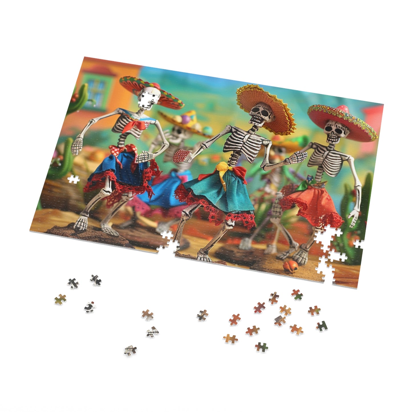 Festive Day of the Dead Skeleton Puzzle - Perfect for Fiesta Fun! (30, 110, 252, 500,1000-Piece), Colorful Day of the Dead Jigsaw Puzzle