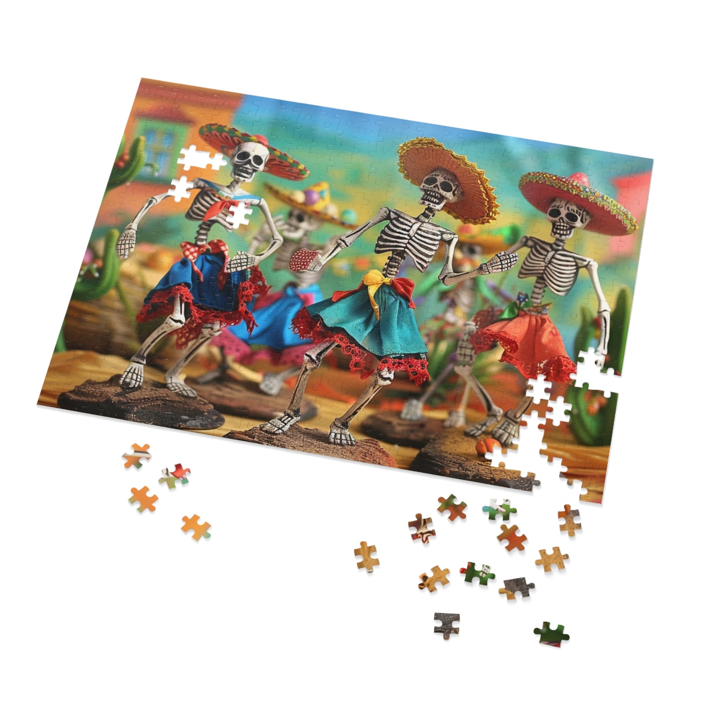 Festive Day of the Dead Skeleton Puzzle - Perfect for Fiesta Fun! (30, 110, 252, 500,1000-Piece), Colorful Day of the Dead Jigsaw Puzzle