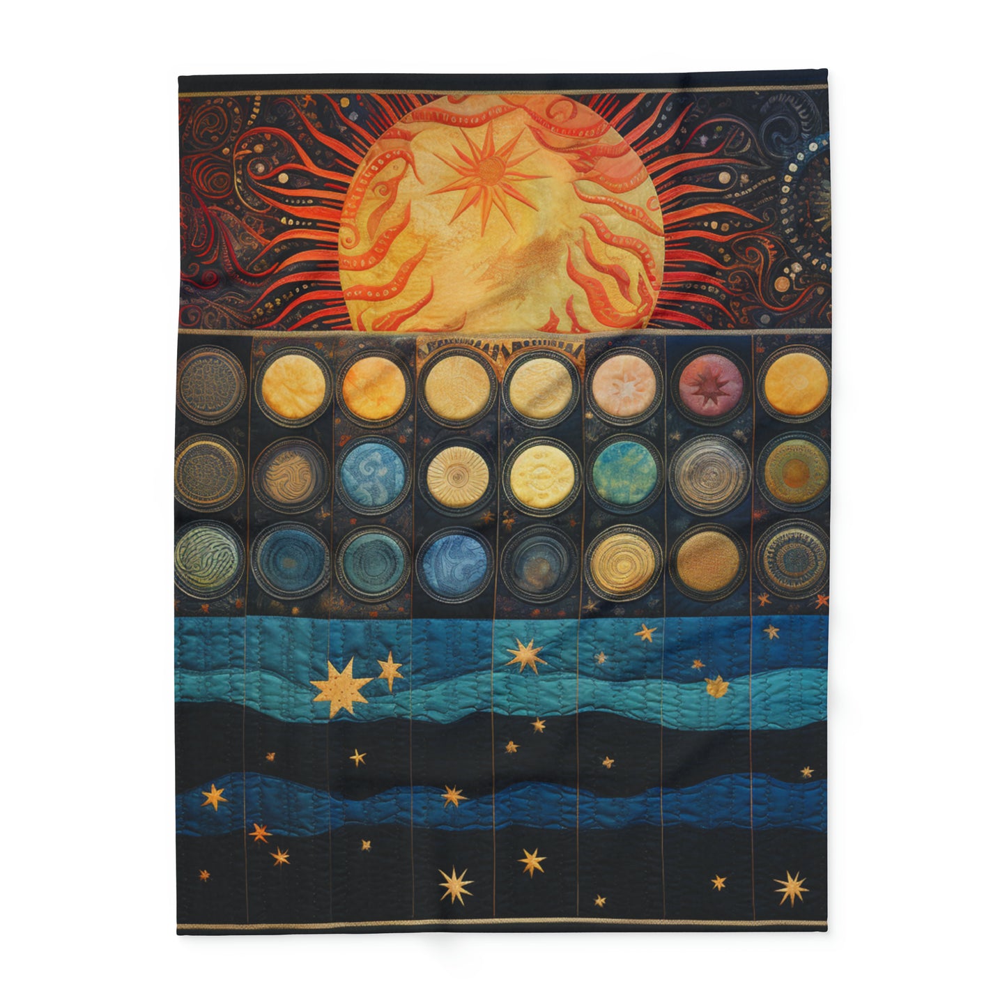 Celestial Fleece Blanket Quilt: Solar and Lunar Patterns Woven During an Eclipse, Arctic Fleece Blanket