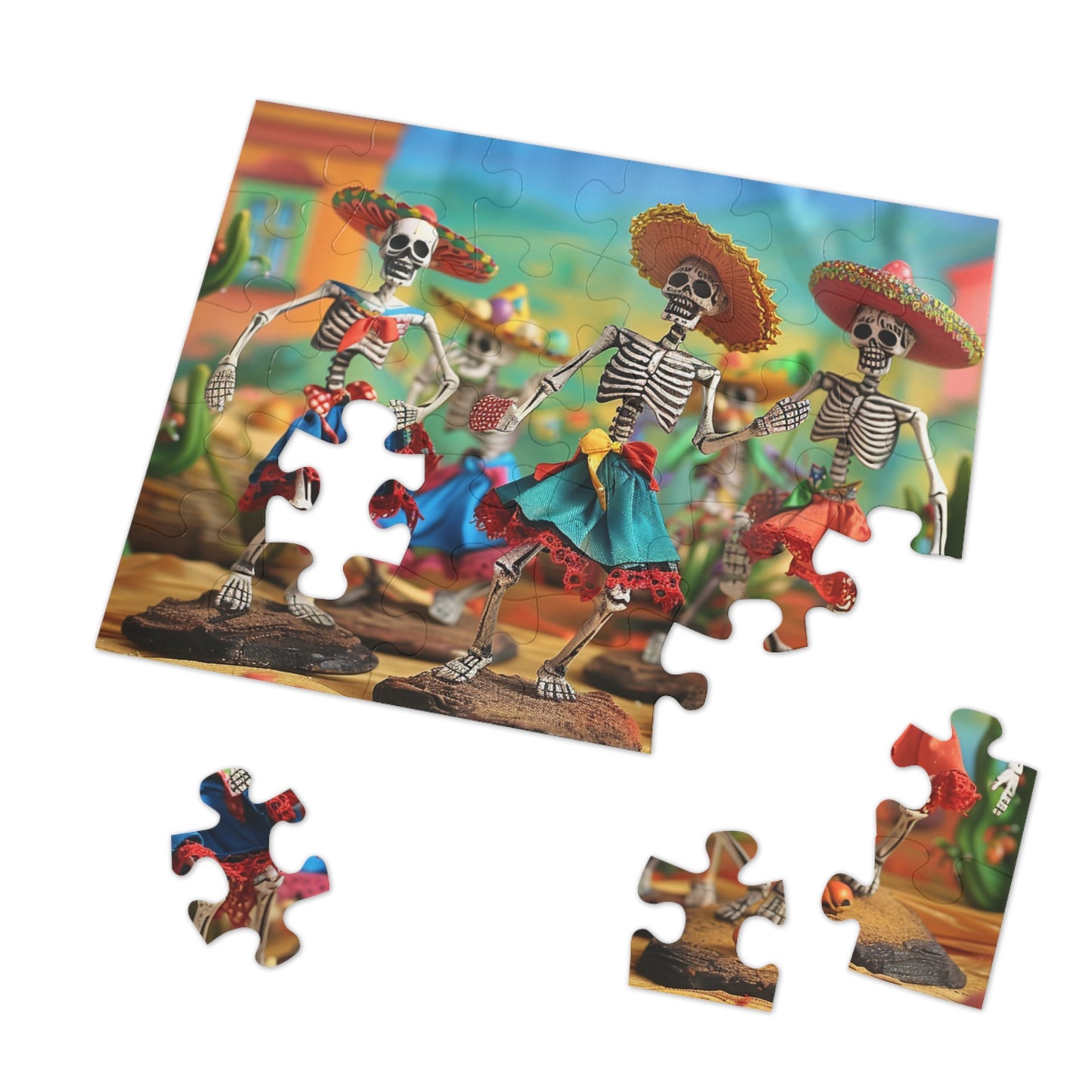 Festive Day of the Dead Skeleton Puzzle - Perfect for Fiesta Fun! (30, 110, 252, 500,1000-Piece), Colorful Day of the Dead Jigsaw Puzzle