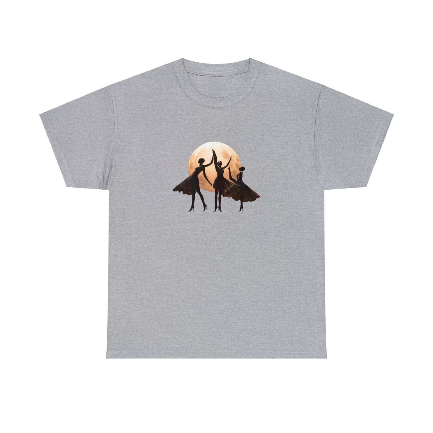 Lunar Dance: Unique Balerina Dancers in Front of Full Moon T-Shirt, Unisex Heavy Cotton Tee