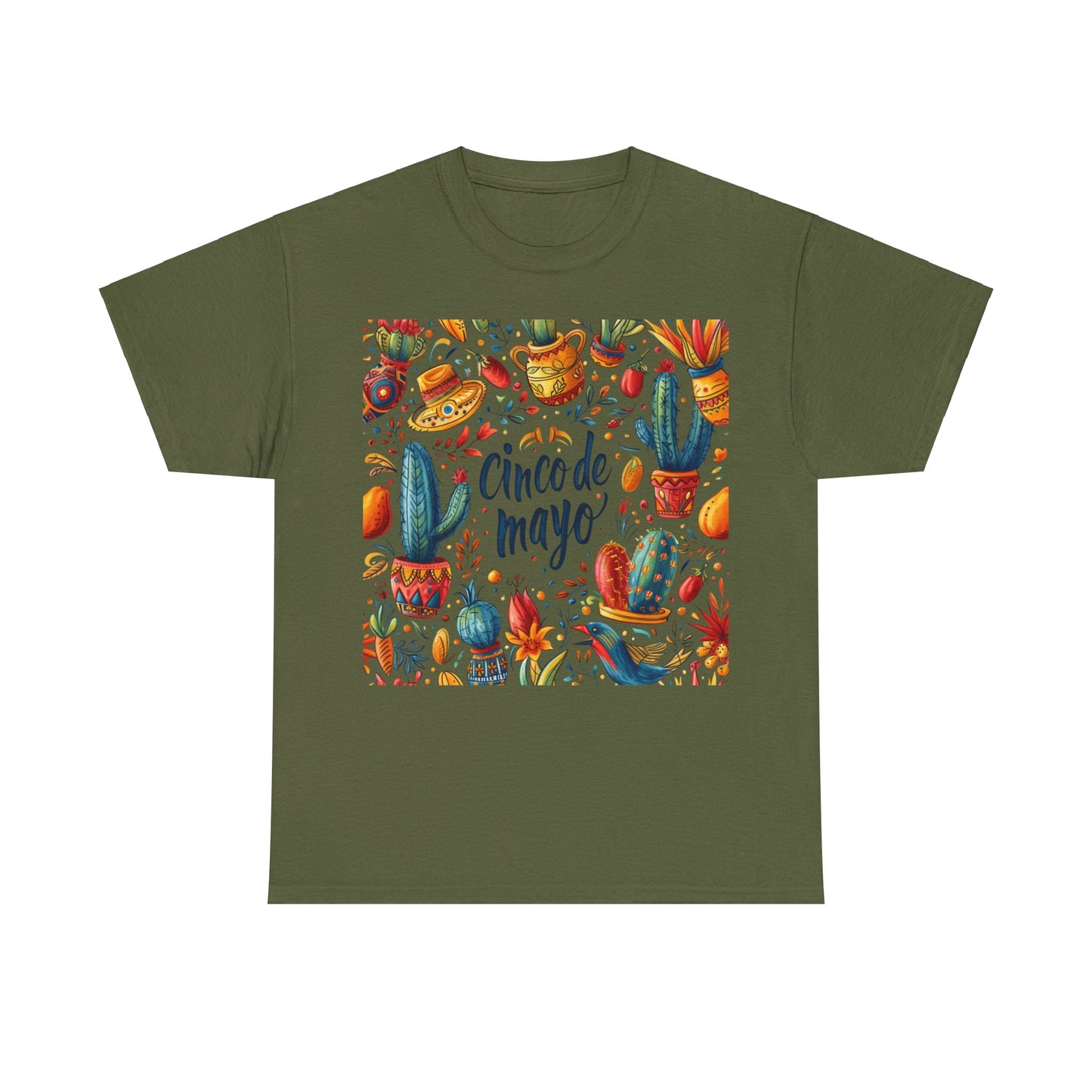 Fiesta Fun: Cinco de Mayo Shirt with Vibrant Birds, Cactus, Pepper Prints, Cinco de Mayo Celebration Shirt,  Festive Fiesta Wear