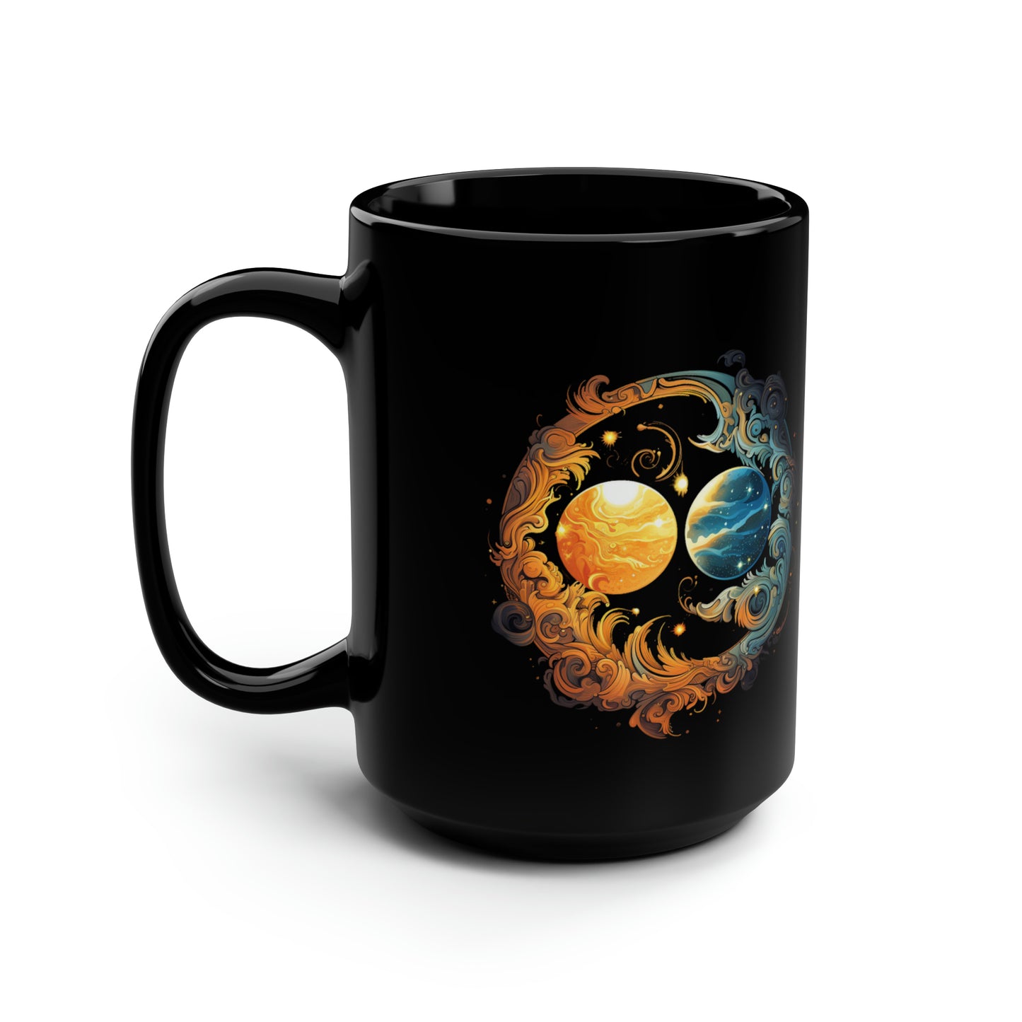 Sun and Moon Marriage Eclipse Celestial Theme, Celestial Wedding 15 oz Mug, Sun and Moon Unite for Solar Eclipse