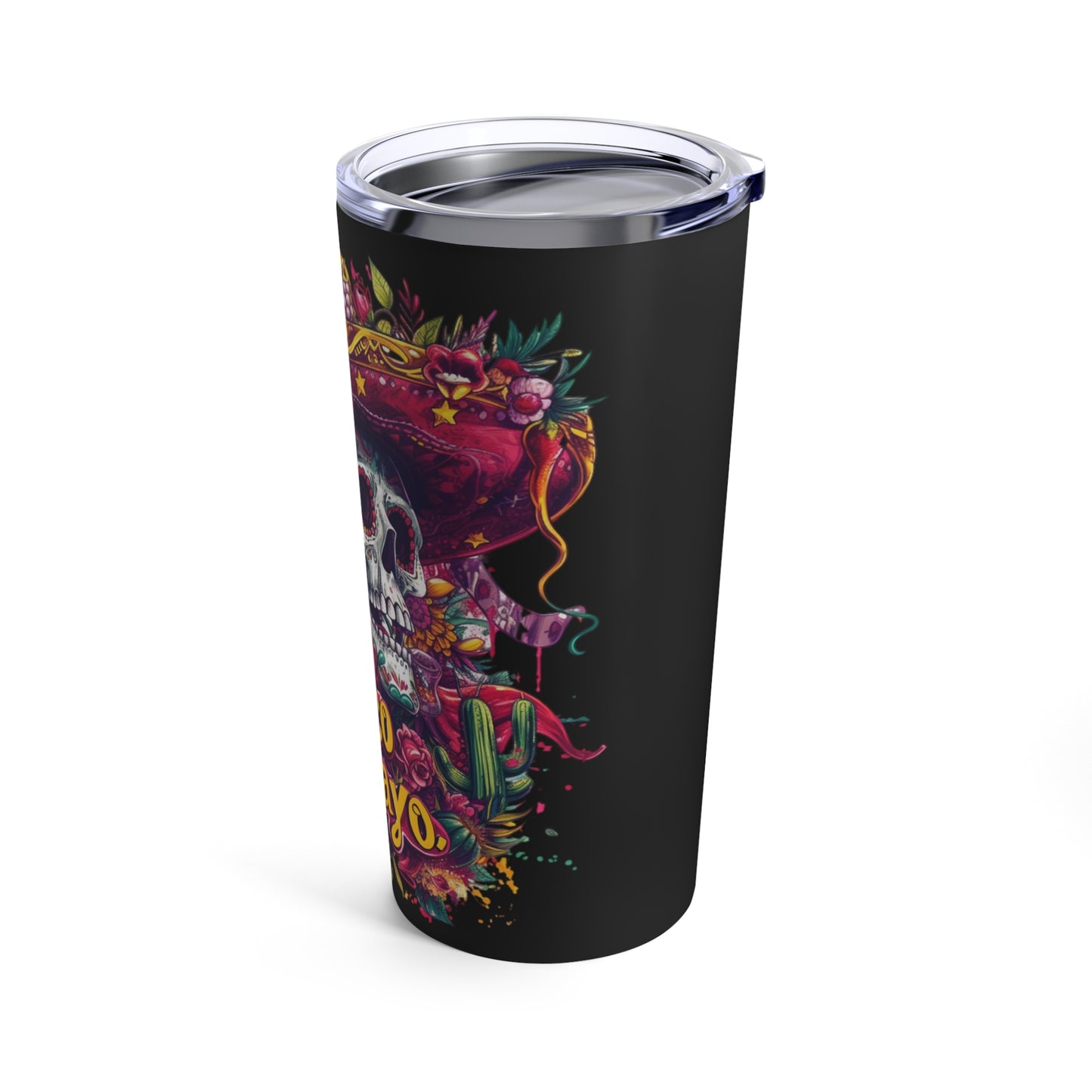 Colorful Sugar Skull Tumbler - Cinco de Mayo Celebration - 20 oz Cup, Festive Cinco de Mayo Decorated Skull Tumbler -Fiesta Gift Idea