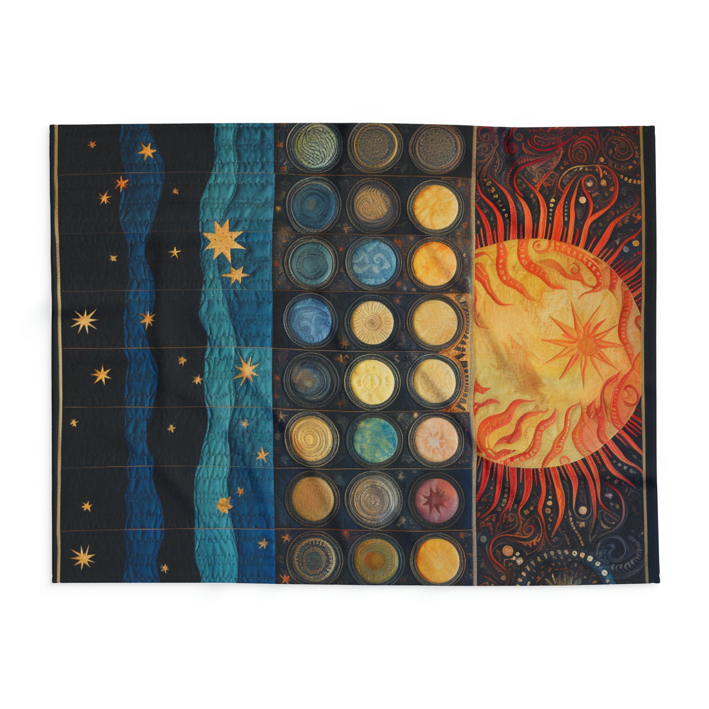 Celestial Fleece Blanket Quilt: Solar and Lunar Patterns Woven During an Eclipse, Arctic Fleece Blanket