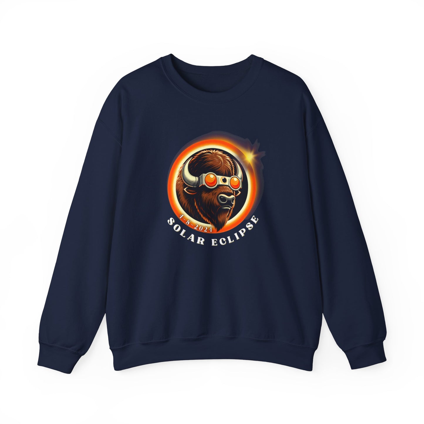 American Buffalo Eclipse Sunglasses Sweatshirt - Unique Wildlife Print, Graphic American Buffalo Sweatshirt with Eclipse Sunglasses Print