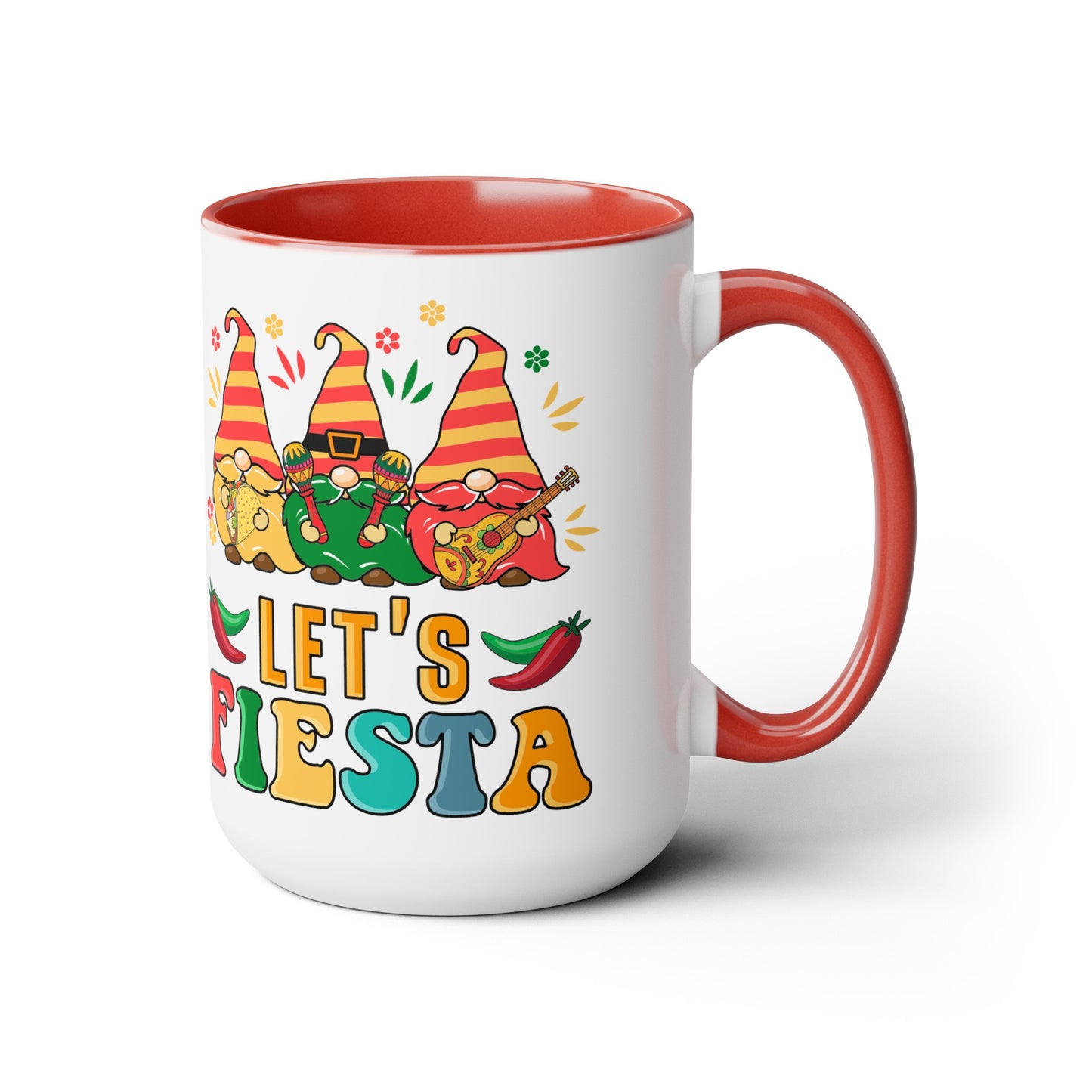 Fiesta Flare Gnomes Mug - Let's Fiesta 15 oz Ceramic Cup, Colorful Fiesta Gnomes 15 oz Mug - Let's Fiesta Party Vibes