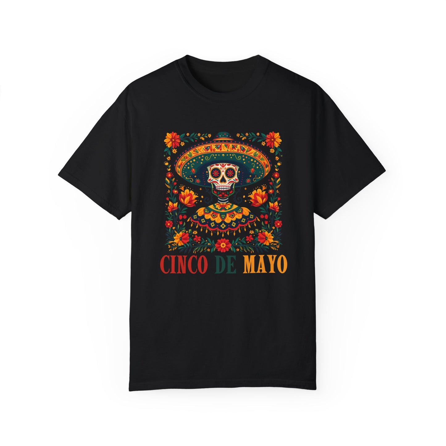 Decorated Skull Sombrero Tee: Colorful Cinco de Mayo Shirt for Party Fun, Cinco de Mayo Shirt, Festive Skull Sombrero Tee for Mexican Fiesta