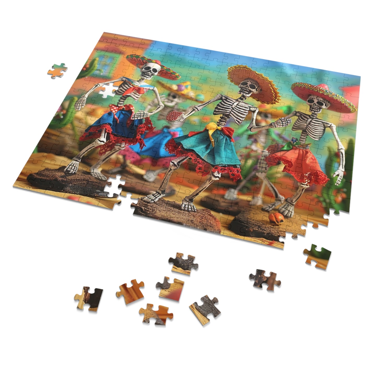 Festive Day of the Dead Skeleton Puzzle - Perfect for Fiesta Fun! (30, 110, 252, 500,1000-Piece), Colorful Day of the Dead Jigsaw Puzzle