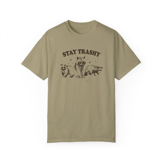 Stay Trashy Tshirt with Adorable Raccoon, Possum, and Fox Design, Funny Animal Lovers Shirt - Raccoon, Possum, and Fox Stay Trashy Tee