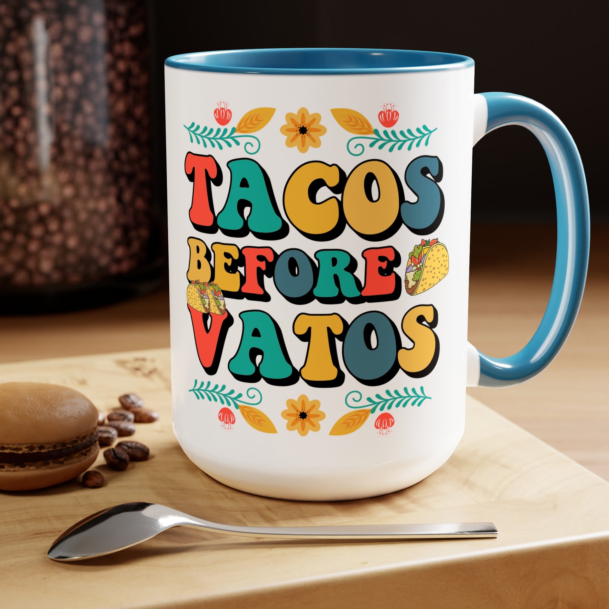 Serve up some sass with our hilarious 'Tacos Before Vatos' 15 oz mug! Perfect for those who appreciate wit with their morning brew. Spice up your coffee routine and let the world know where your priorities lie. 🌮☕ #TacosBeforeVatos #WittyMug #MorningBrew