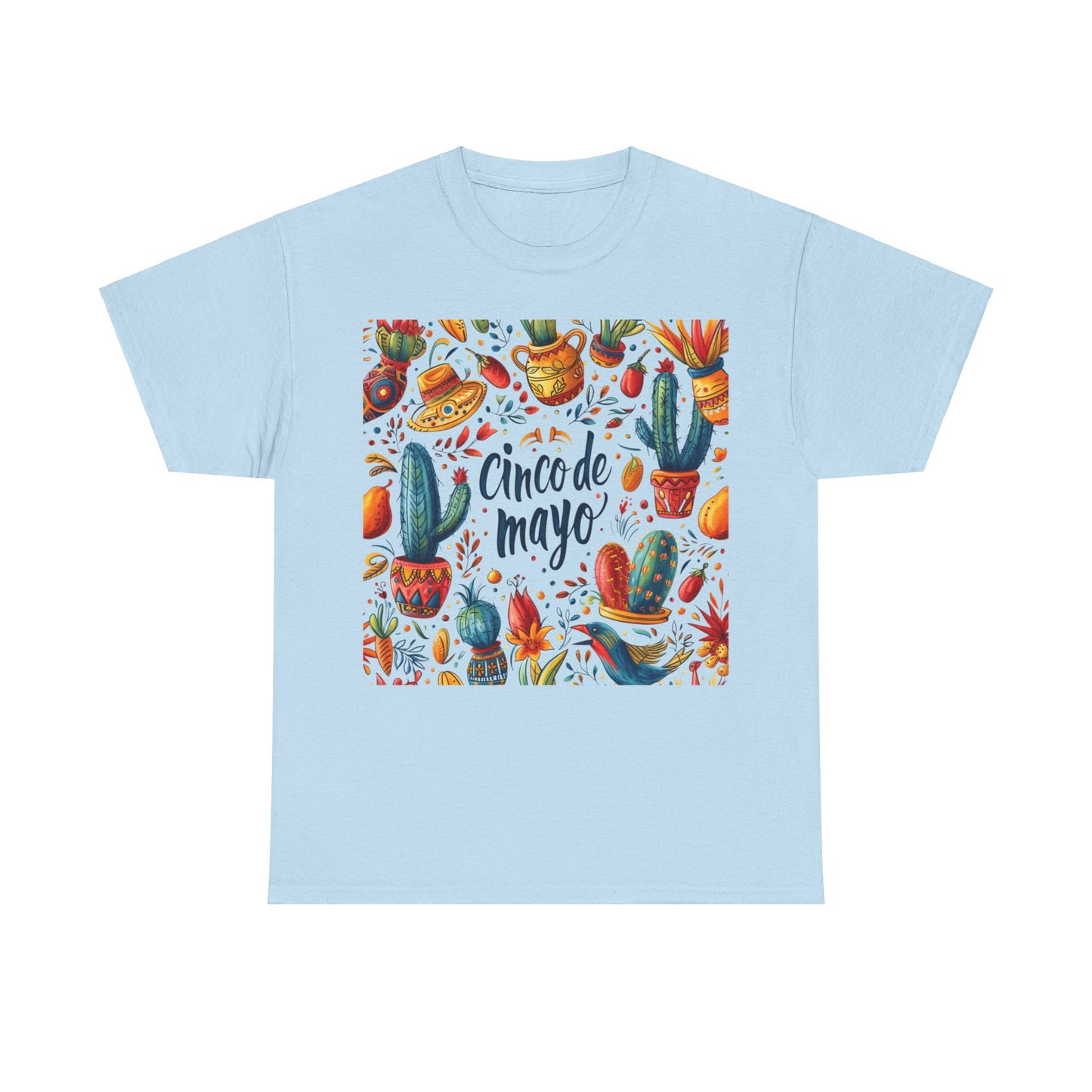 Fiesta Fun: Cinco de Mayo Shirt with Vibrant Birds, Cactus, Pepper Prints, Cinco de Mayo Celebration Shirt,  Festive Fiesta Wear