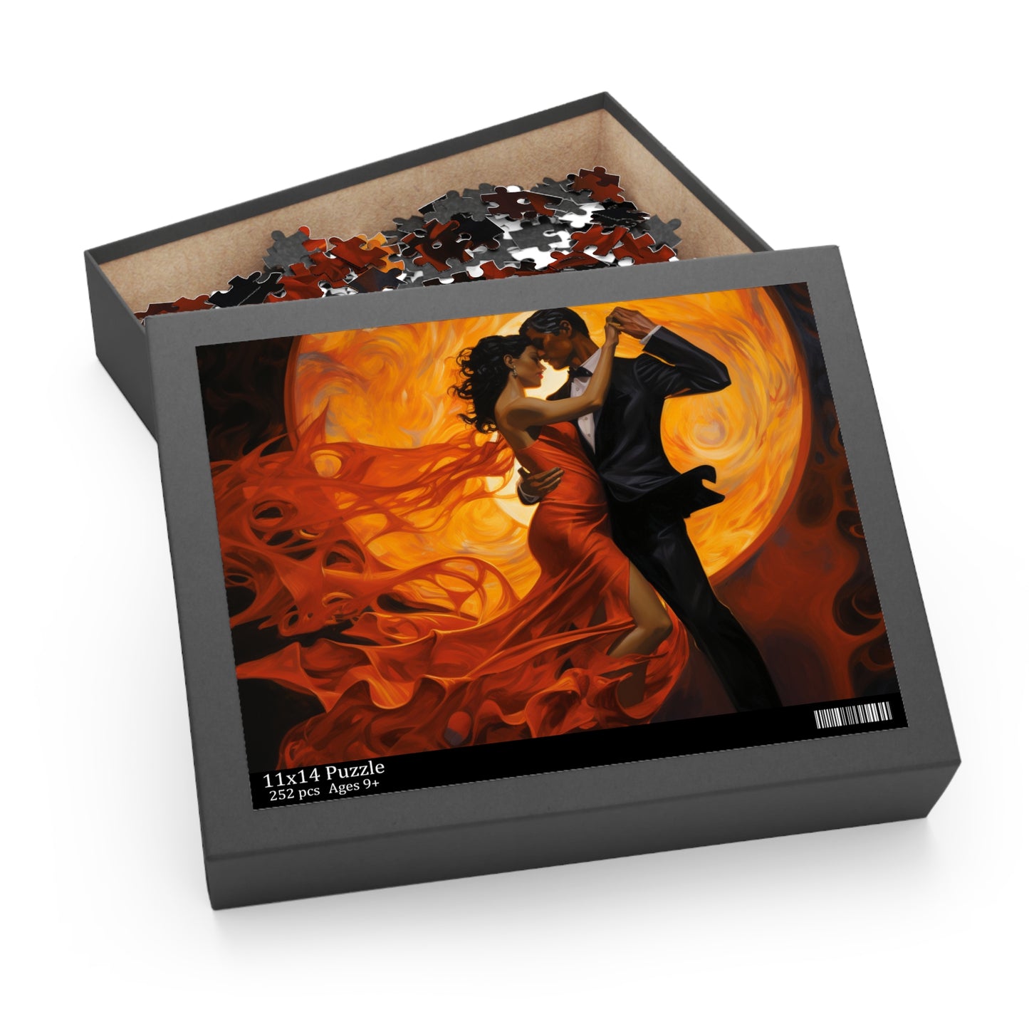 Fiery Lovers Dancing in Moonlight Puzzle - Romantic Jigsaw for Couples, Moonlit Lovebirds Puzzle - Unique Fiery Lovers Design