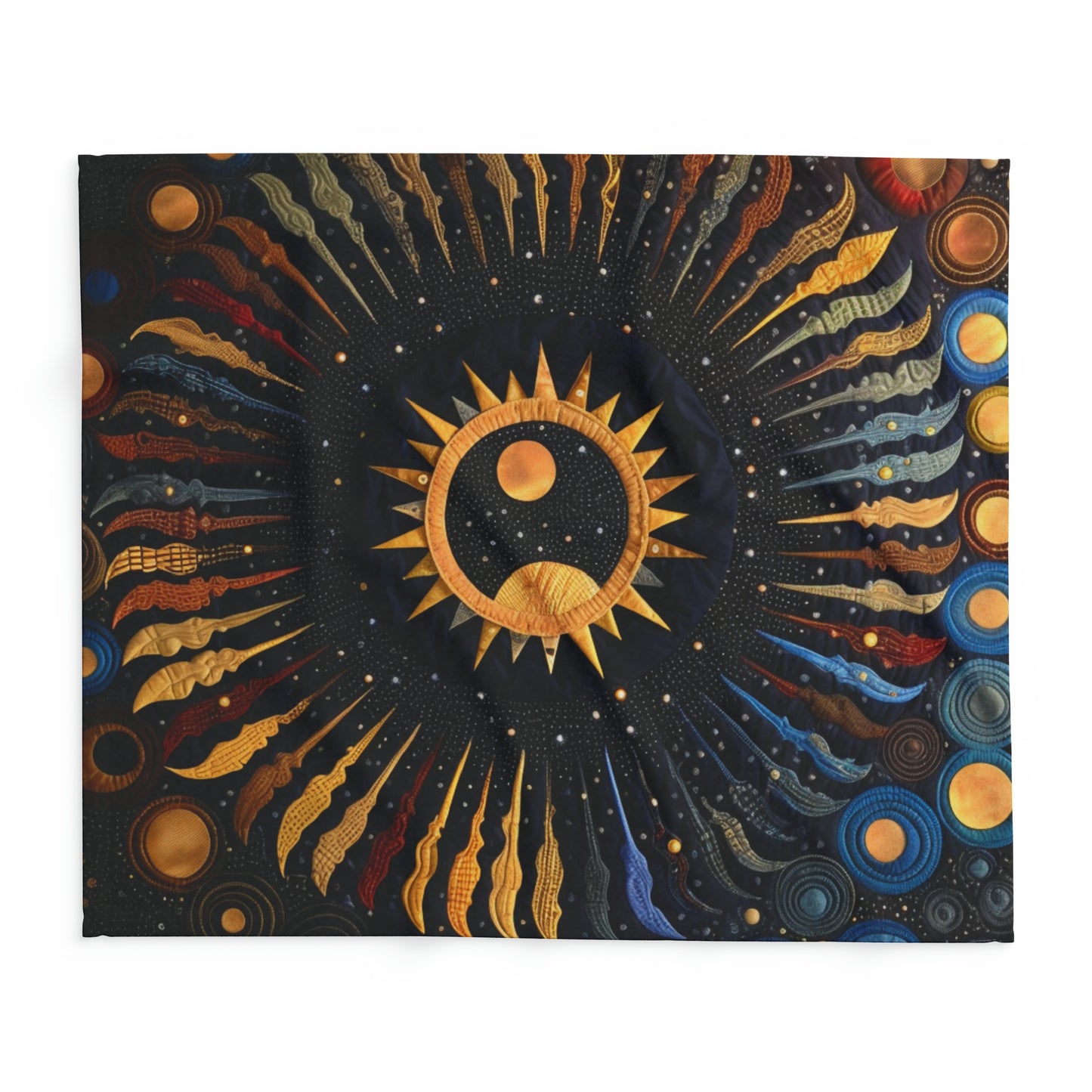 Cosmic Eclipse Fleece Quilt: Solar and Lunar Patterns Intertwined in Soft Warmth, Arctic Fleece Blanket