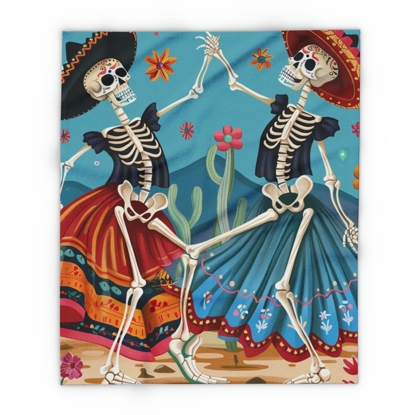 Colorful Skeletons Celebration Fleece Blanket - Perfect for Cinco de Mayo & Day of the Dead, Colorful Skeletons Celebration blanket