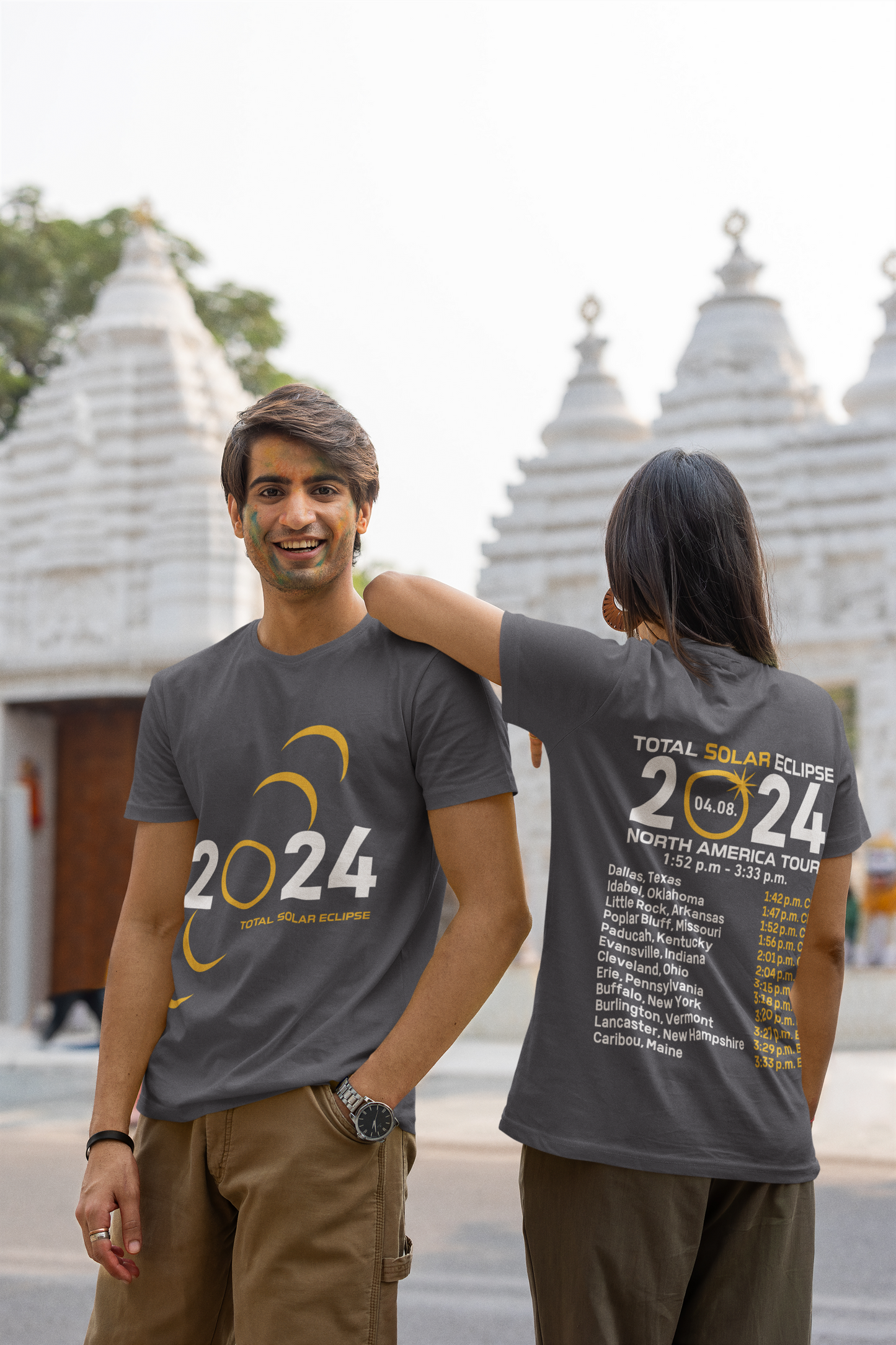 2024 Solar Eclipse Shirt with US Cities & Eclipse Times, April 8, 2024, Commemorate the 2024 Solar Eclipse with the City Time Shirt Design