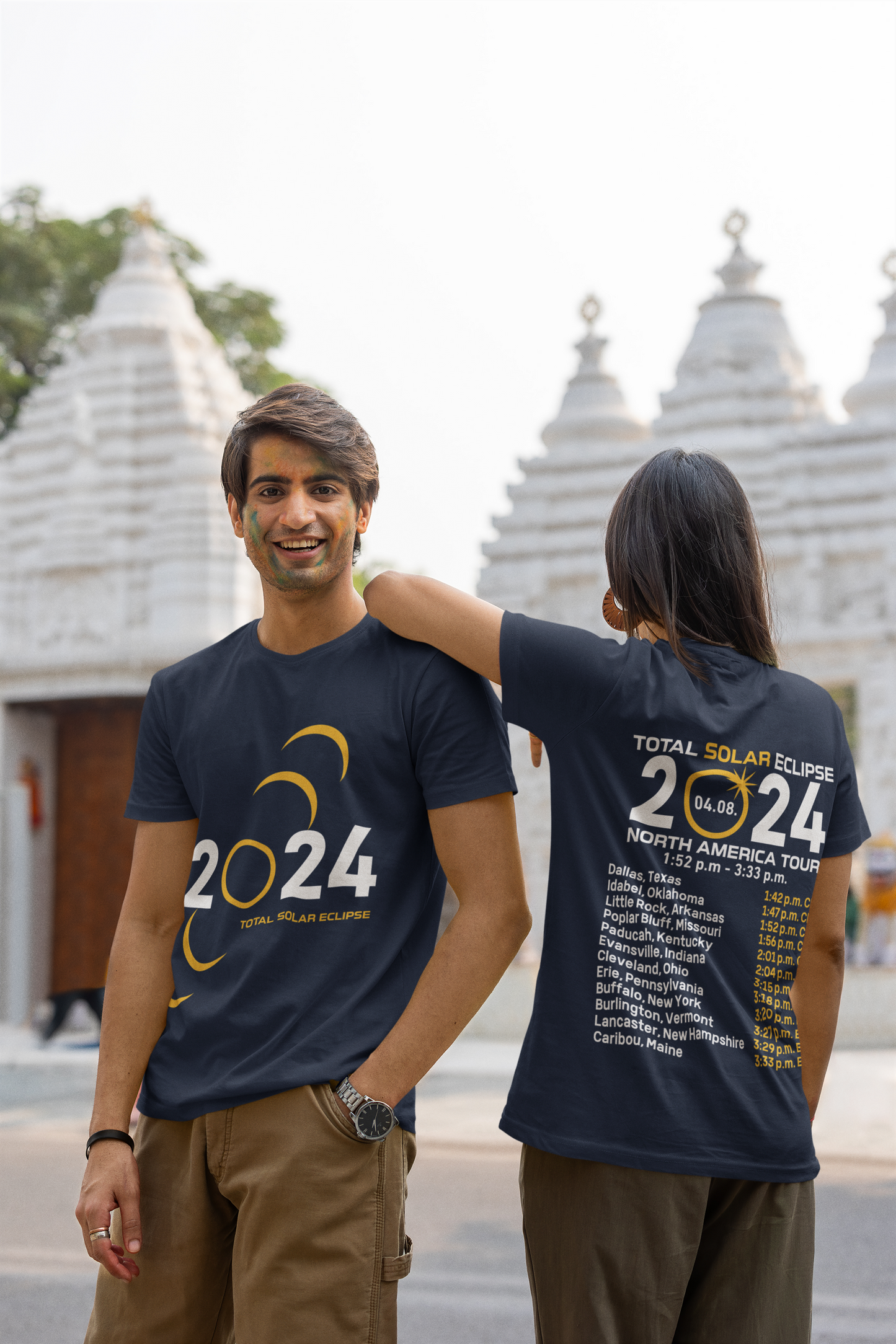 2024 Solar Eclipse Shirt with US Cities & Eclipse Times, April 8, 2024, Commemorate the 2024 Solar Eclipse with the City Time Shirt Design