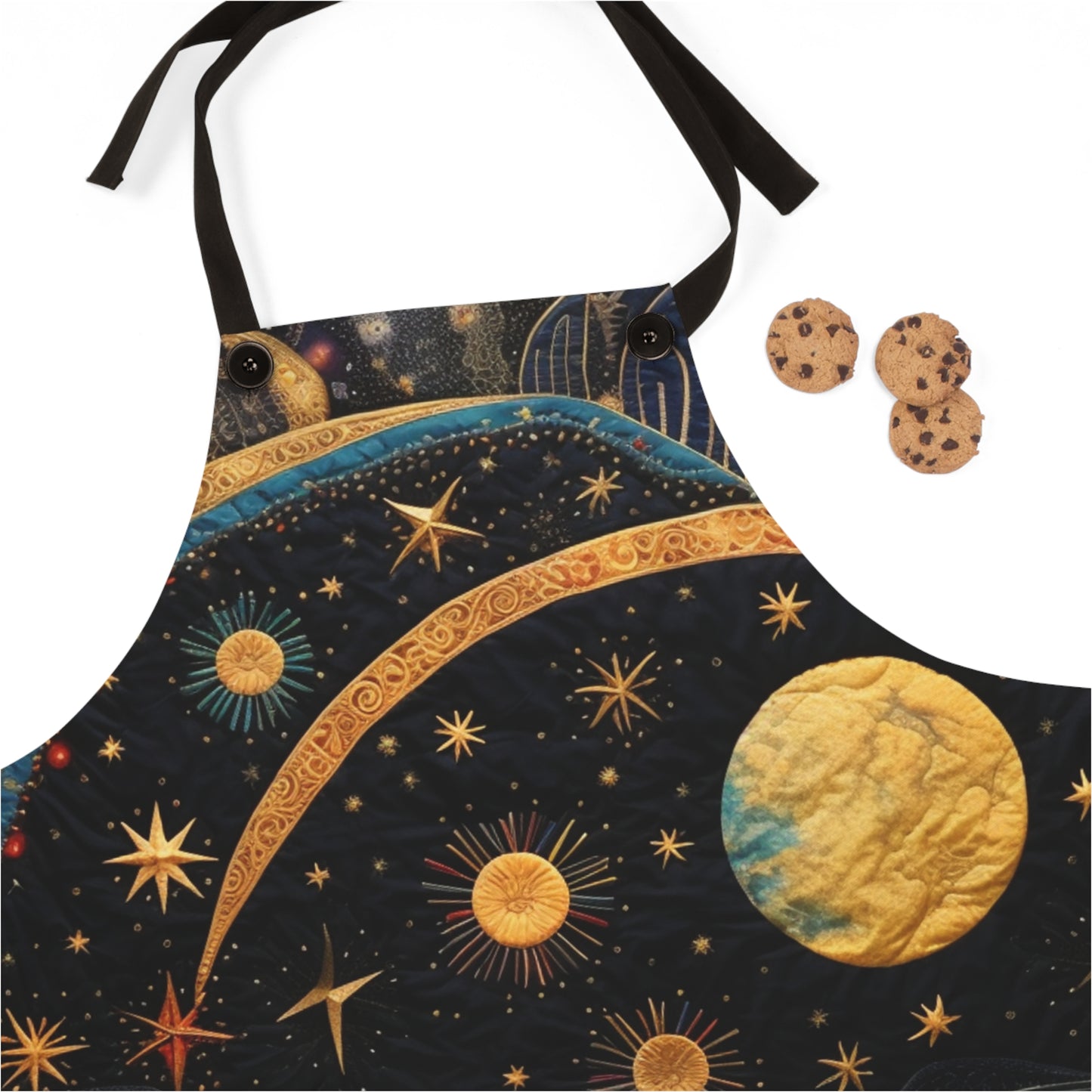 Dreamy Nights Elegant Artistic Celestial Quilt-Pattern Apron, Starry Night Dream Artistic Celestial Quilt-Pattern Apron for Creative Souls