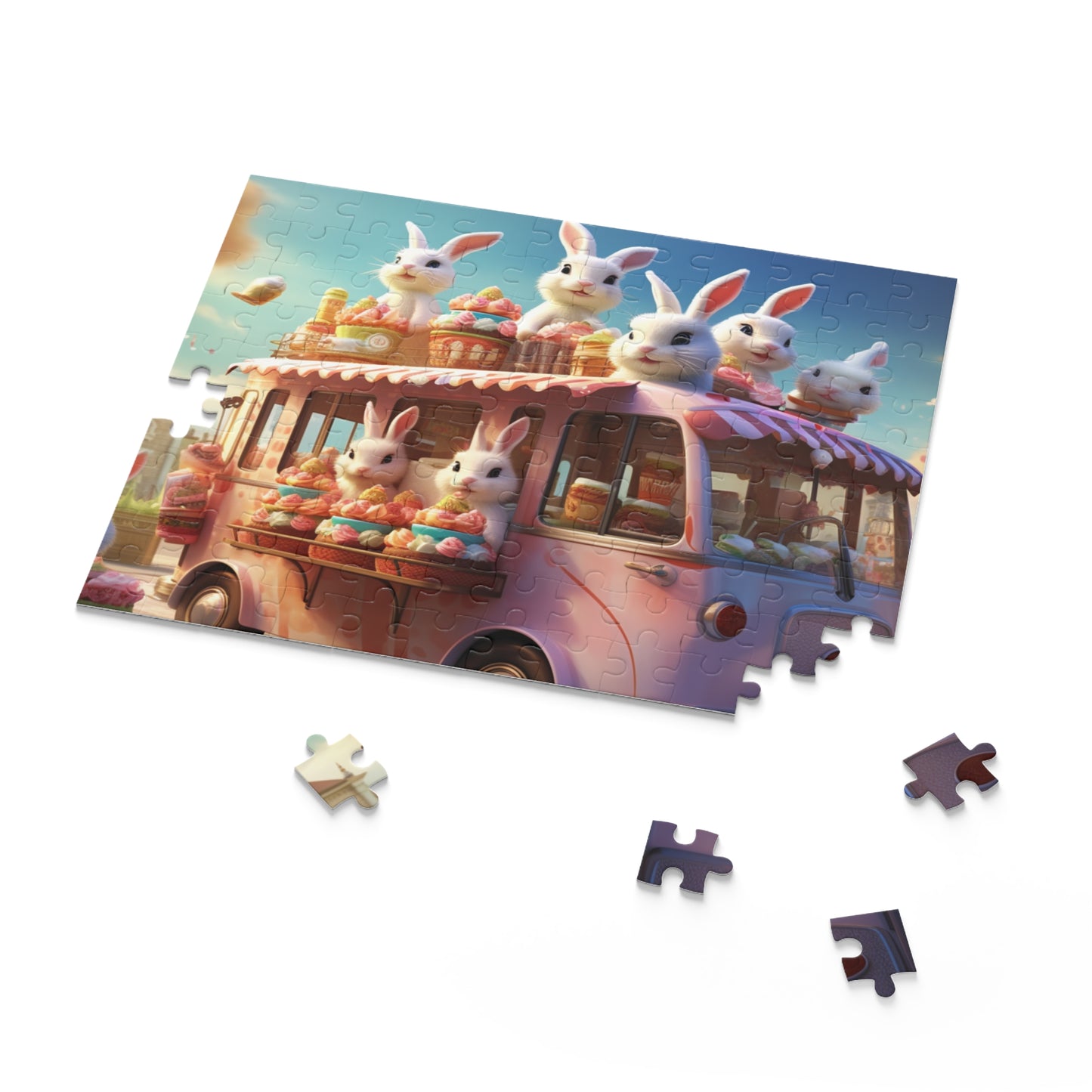 Easter Bunny Caravan Puzzle (120, 252, 500-Piece), Easter Eggs Bunny Jigsaw Puzzle,Family Puzzles,Puzzles for Kids,Easter Gifts,Easter Decor