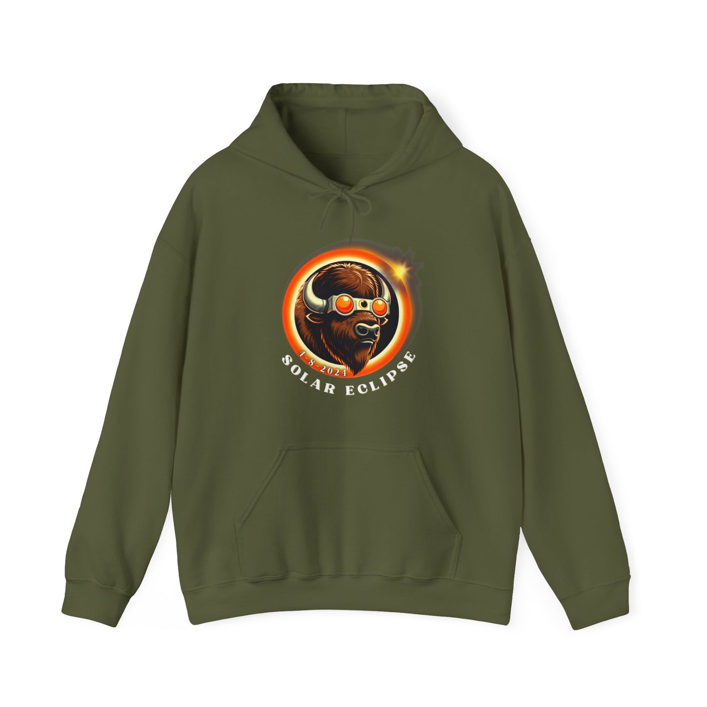 Cool Buffalo in Sunglasses Eclipse Hoodie - Unique Wildlife Fashion Apparel, American Buffalo Eclipse Style Hooded Sweatshirt -Fun Animal Lover Gift