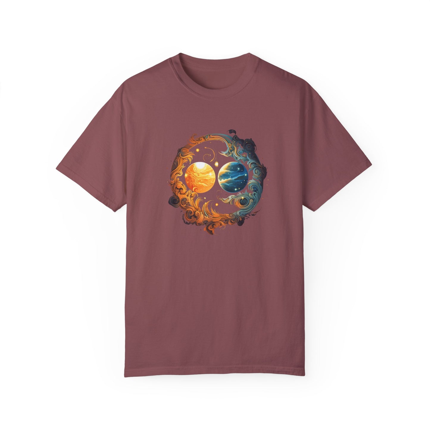 Celestial-inspired Sun and Moon Marriage T-Shirt for the Total Eclipse on April 8, 2024, Unisex Garment-Dyed T-shirt