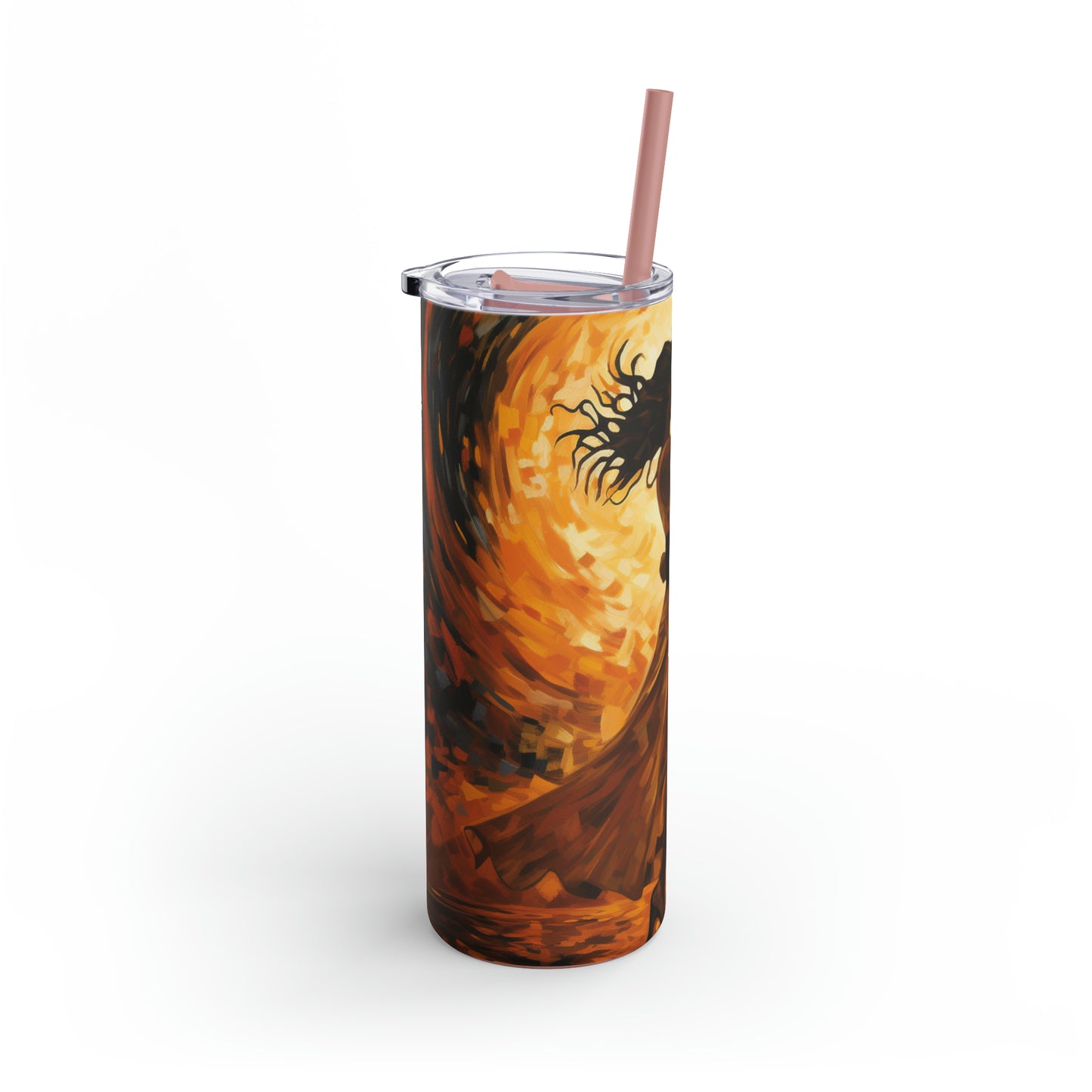 Sizzling Romance - Vibrant Background 20 oz Tumbler with Two Dancing Lovers, Maars Maker Skinny Matte Tumbler, 20oz