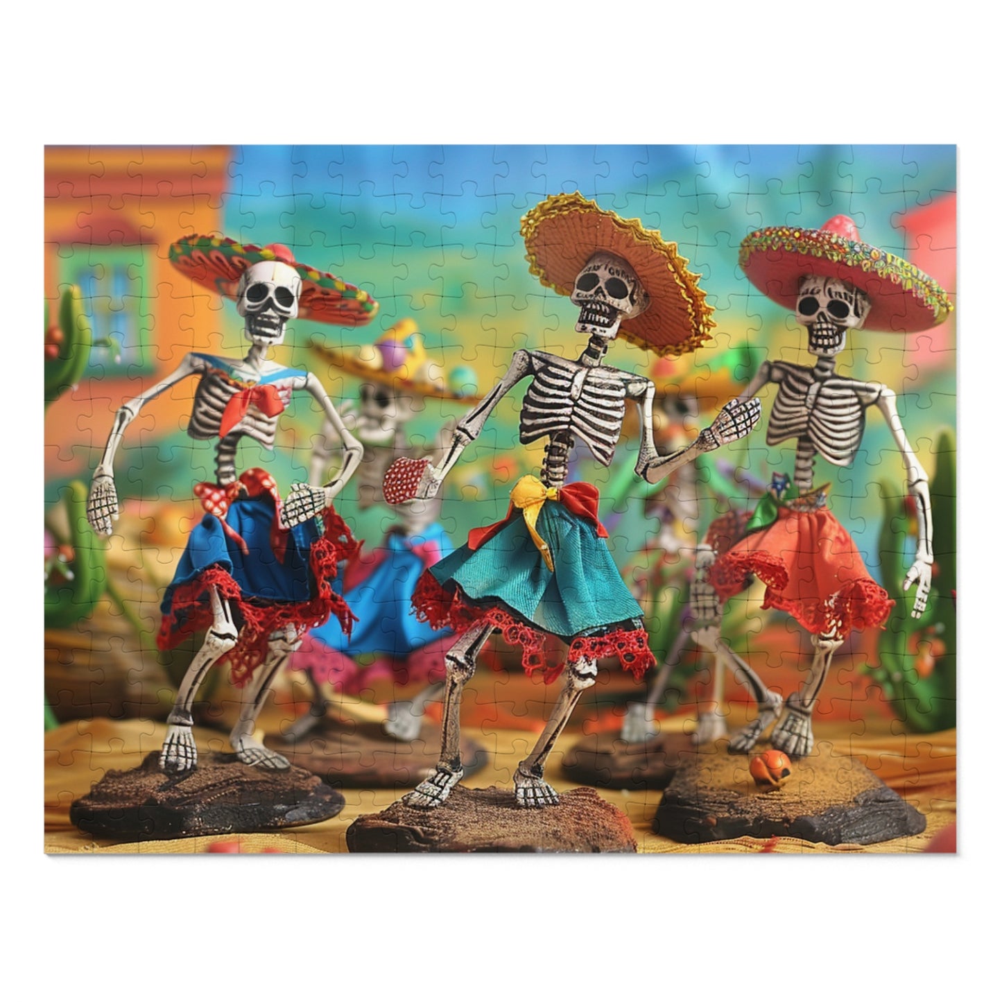 Festive Day of the Dead Skeleton Puzzle - Perfect for Fiesta Fun! (30, 110, 252, 500,1000-Piece), Colorful Day of the Dead Jigsaw Puzzle