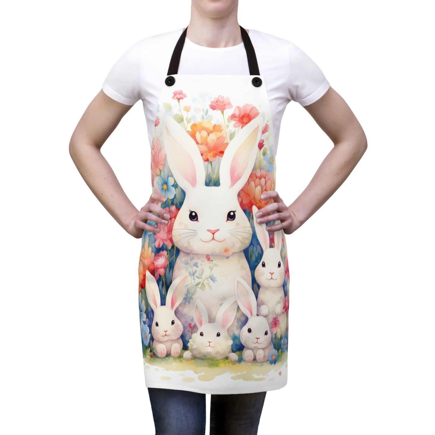 Adorable Floral Bunnies Easter Apron - Perfect for Baking and Cooking, Elegant Floral Bunnies Easter Apron -Seasonal Gift for Her Apron