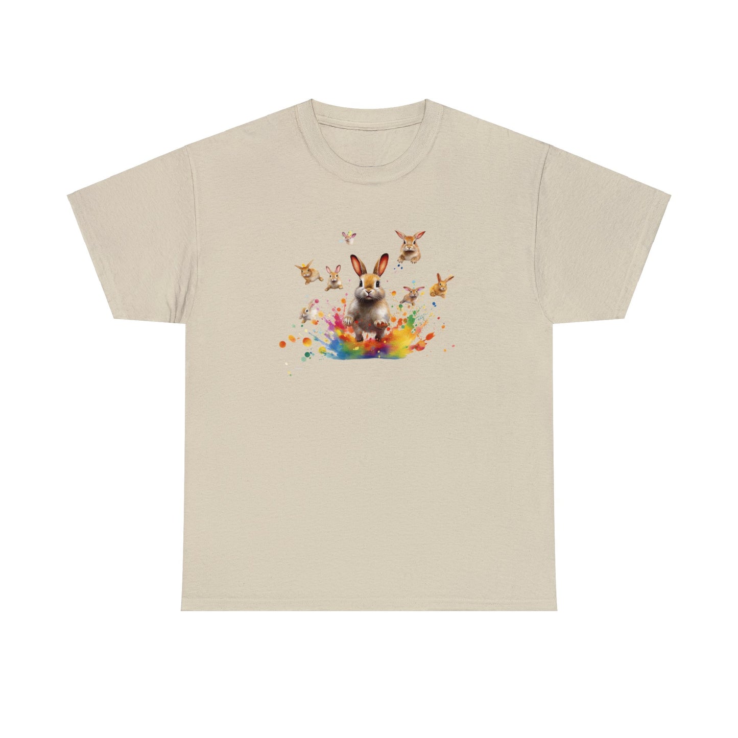 Colorful Easter Bunny Shirt with Jumping Rabbits - Festive Spring Tee, Unisex Heavy Cotton Tee