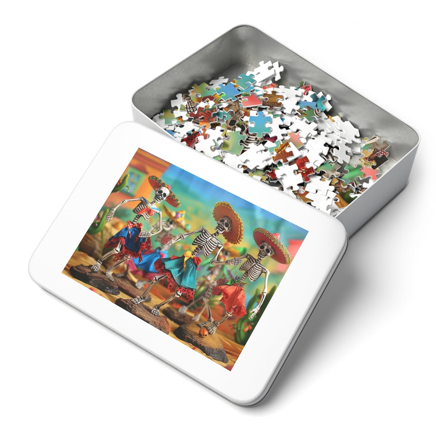 Festive Day of the Dead Skeleton Puzzle - Perfect for Fiesta Fun! (30, 110, 252, 500,1000-Piece), Colorful Day of the Dead Jigsaw Puzzle