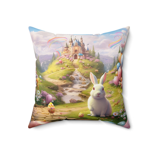 Easter Bunny Candyland Pillow, Easter Bunny Soft Throw Pillow, Soft Florals Sofa Accent Pillow Decor, Double Sided Couch Pillow with Insert