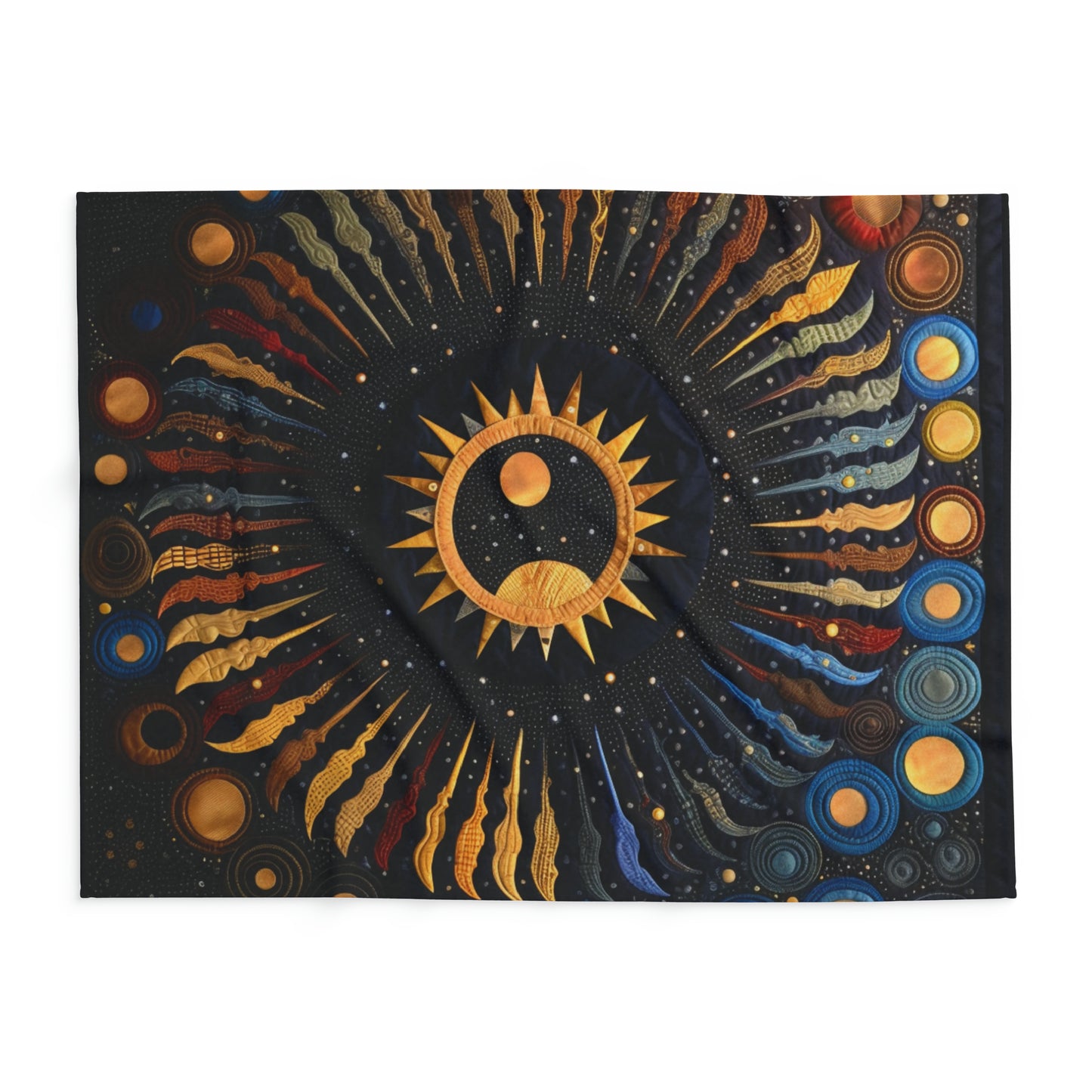 Cosmic Eclipse Fleece Quilt: Solar and Lunar Patterns Intertwined in Soft Warmth, Arctic Fleece Blanket