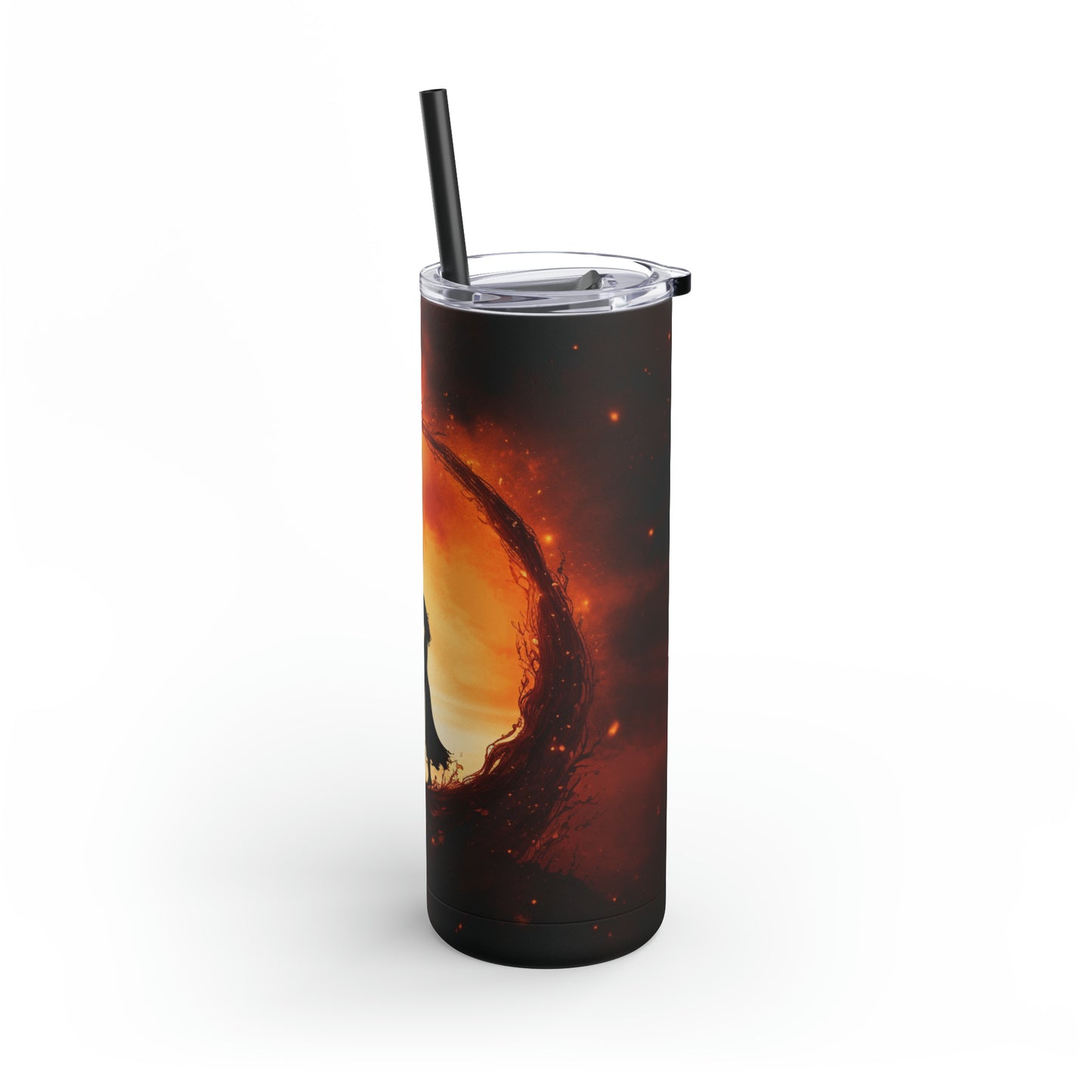 Romantic Eclipse Bliss: Two Lovers Embracing on a 20 oz. Tumbler, Celestial Love Maars Maker Skinny Matte Tumbler, 20oz