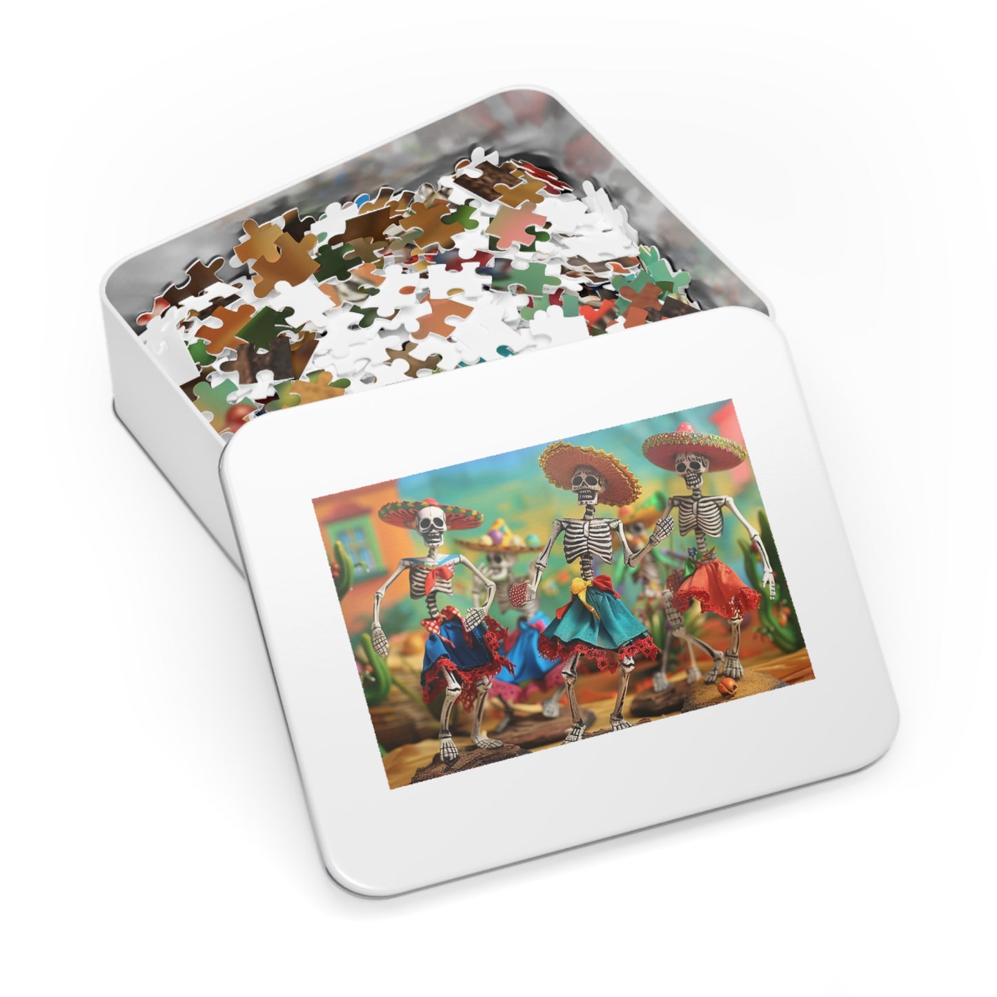 Festive Day of the Dead Skeleton Puzzle - Perfect for Fiesta Fun! (30, 110, 252, 500,1000-Piece), Colorful Day of the Dead Jigsaw Puzzle