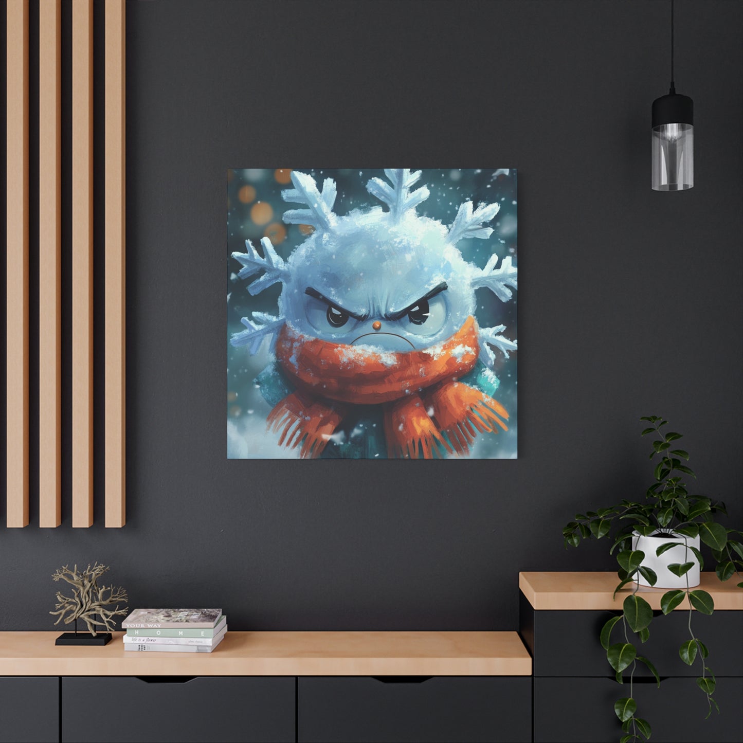 Adorable Grumpy Snowflake with Scarf - Unique Holiday Canvas Decor, Whimsical Grumpy Snowflake Canvas Art - Cute Winter Wall Decor