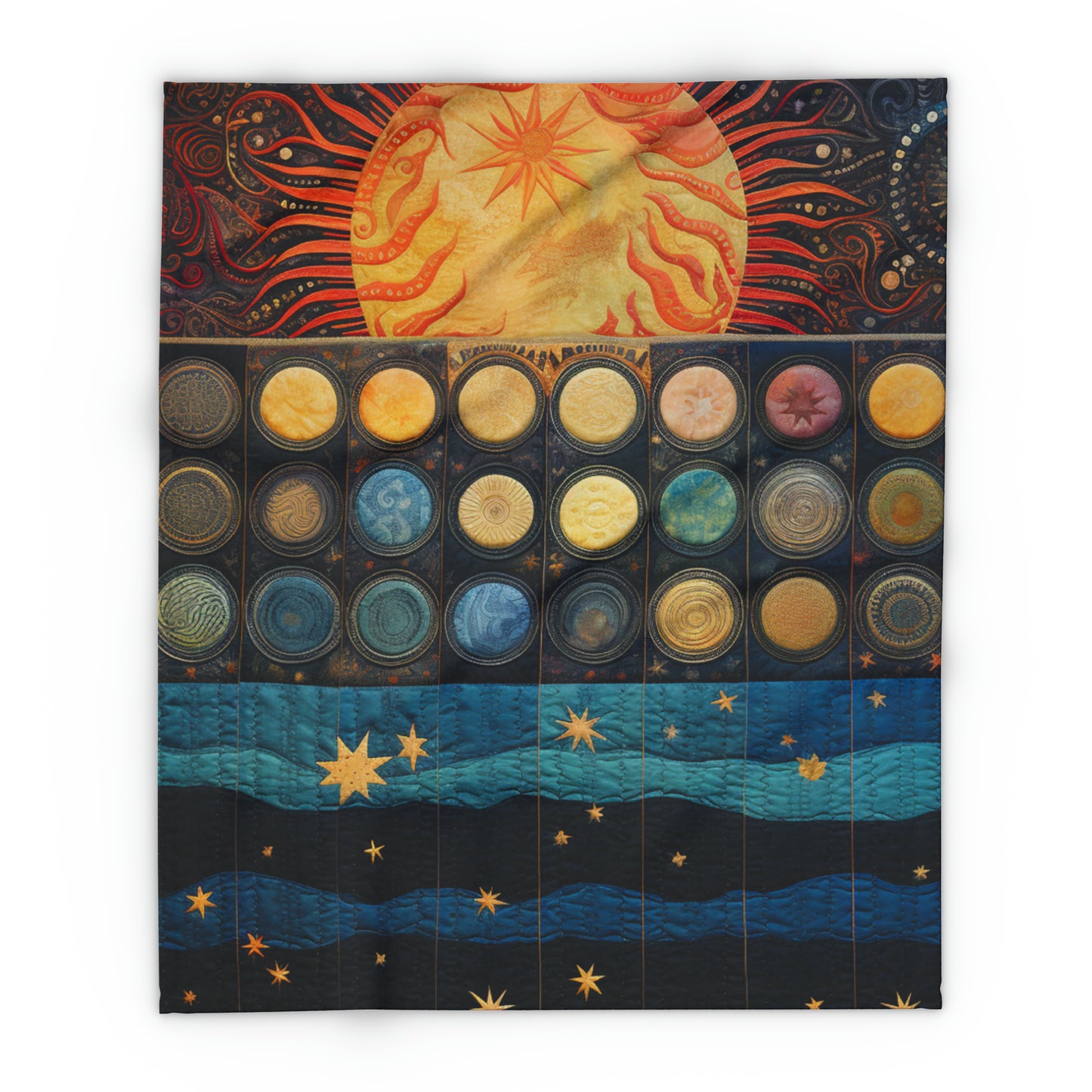 Celestial Fleece Blanket Quilt: Solar and Lunar Patterns Woven During an Eclipse, Arctic Fleece Blanket