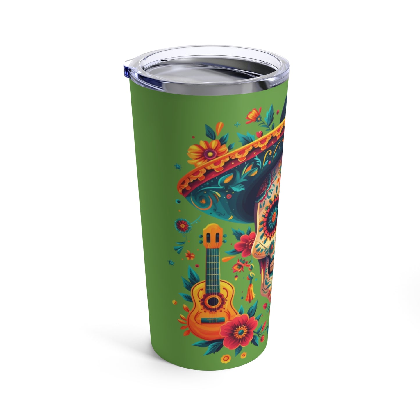 Fiesta Ready Tumbler with Skull, Guitars, and Cinco de Mayo Vibes - 20 oz Decorated Cup, Cinco de Mayo Skull and Guitars Tumbler