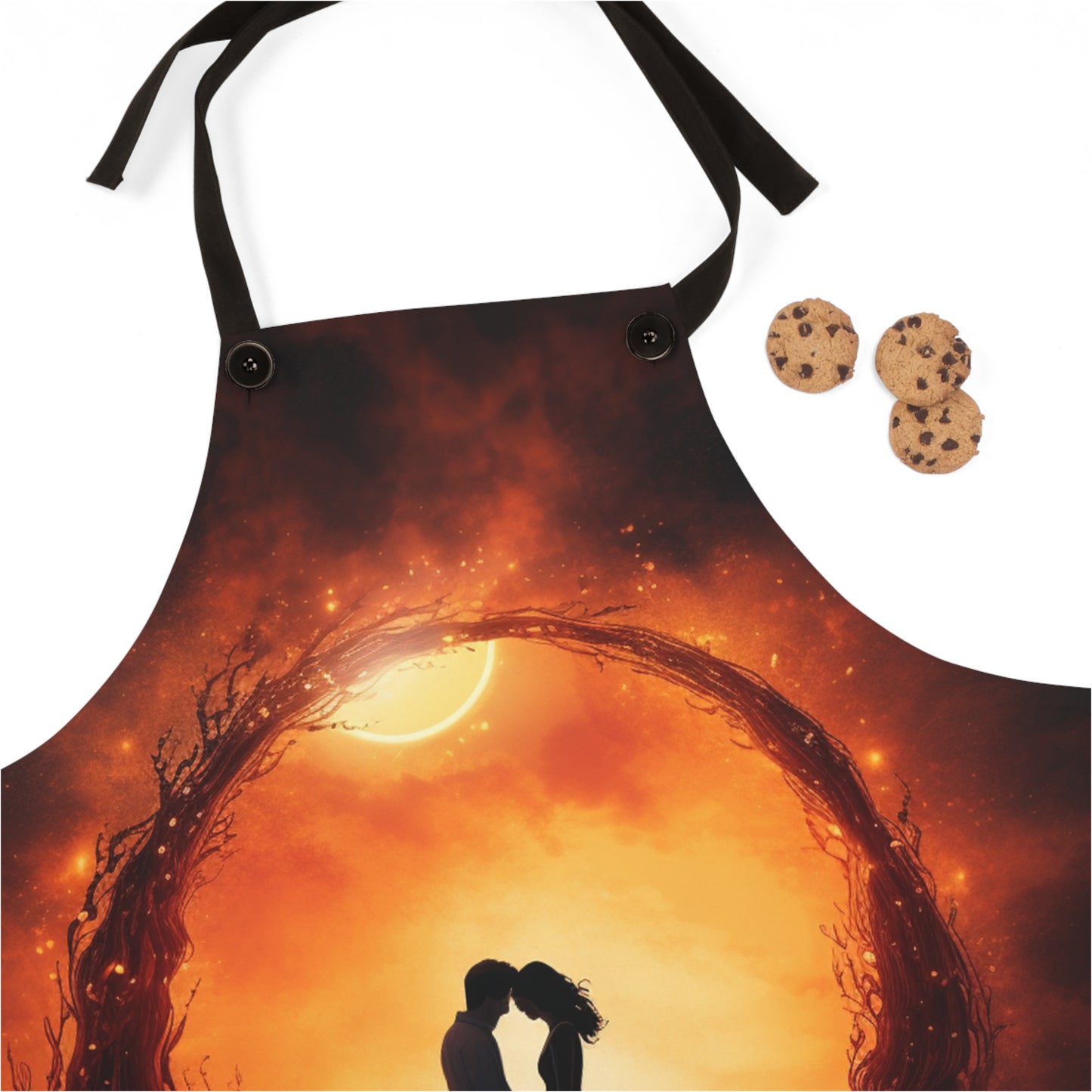 Romantic Eclipse: Hand-in-Hand Lovers Apron with Celestial Charm