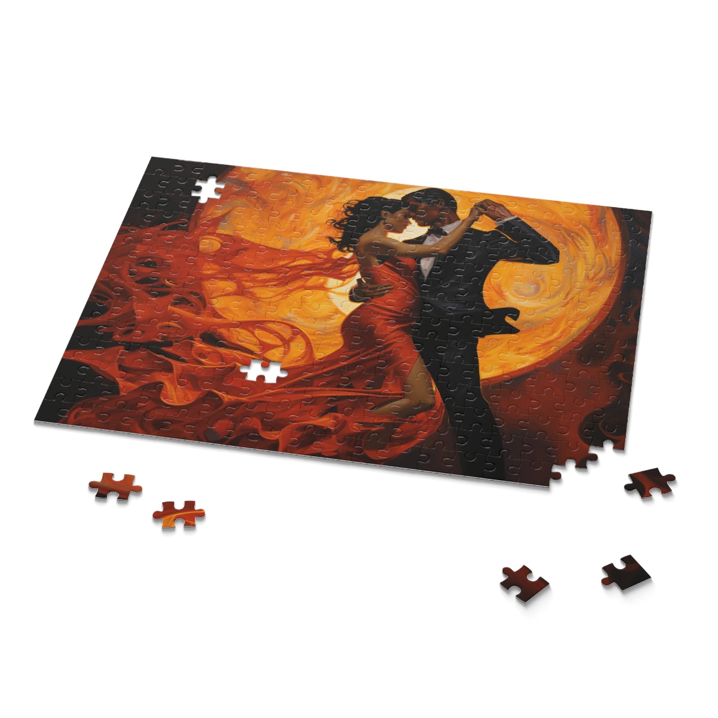 Fiery Lovers Dancing in Moonlight Puzzle - Romantic Jigsaw for Couples, Moonlit Lovebirds Puzzle - Unique Fiery Lovers Design