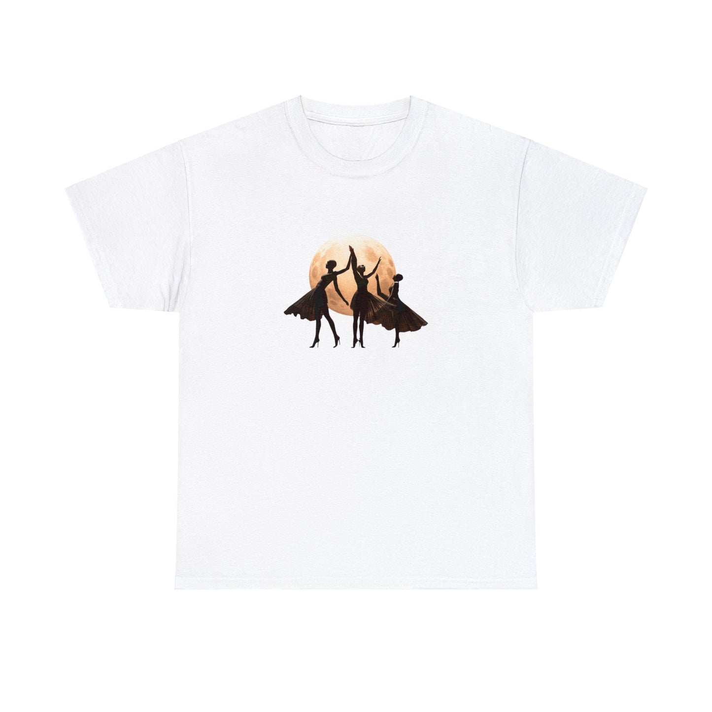 Lunar Dance: Unique Balerina Dancers in Front of Full Moon T-Shirt, Unisex Heavy Cotton Tee