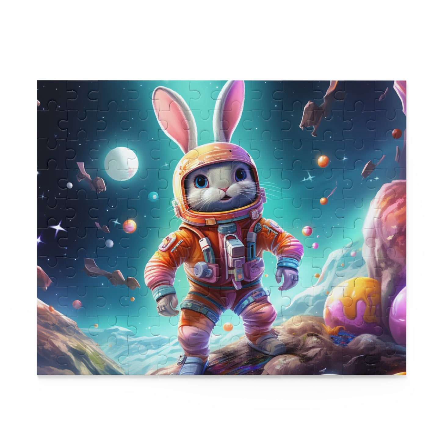 Easter In Space Puzzle, Easter Eggs Bunny Jigsaw Puzzle (120, 252, 500-Piece) Family Puzzles, Puzzles for Kids, Easter Gifts, Easter Decor