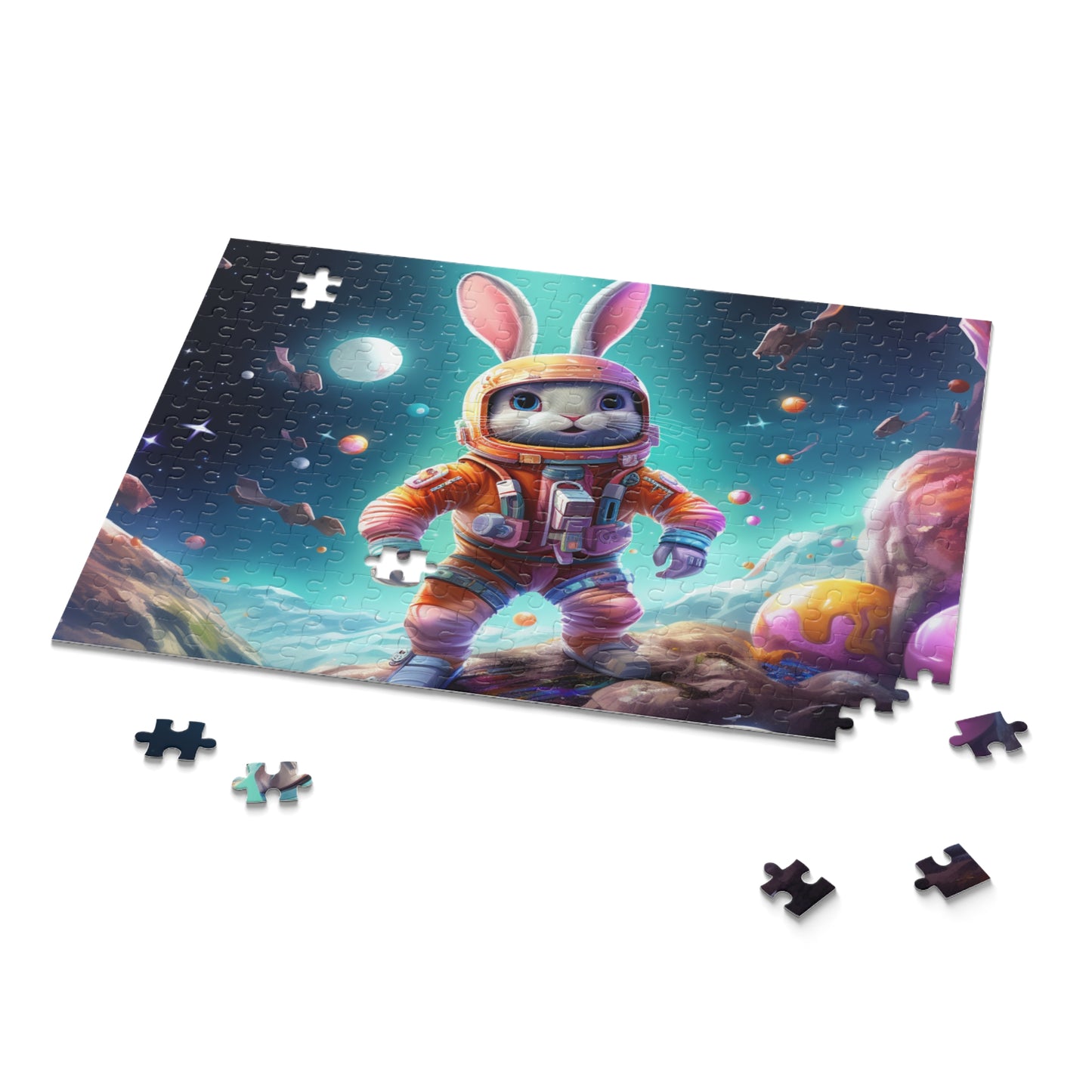 Easter In Space Puzzle, Easter Eggs Bunny Jigsaw Puzzle (120, 252, 500-Piece) Family Puzzles, Puzzles for Kids, Easter Gifts, Easter Decor