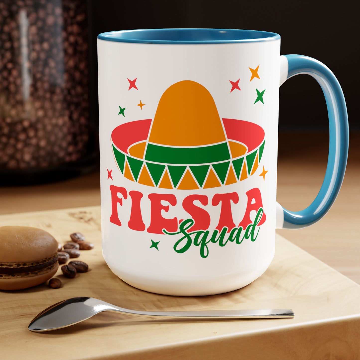 Fiesta Squad Must-Have: Vibrant 15 oz Mug for Festive Gatherings, Fiesta Squad Fun, Colorful 15 oz Mug for Cinco de Mayo Parties